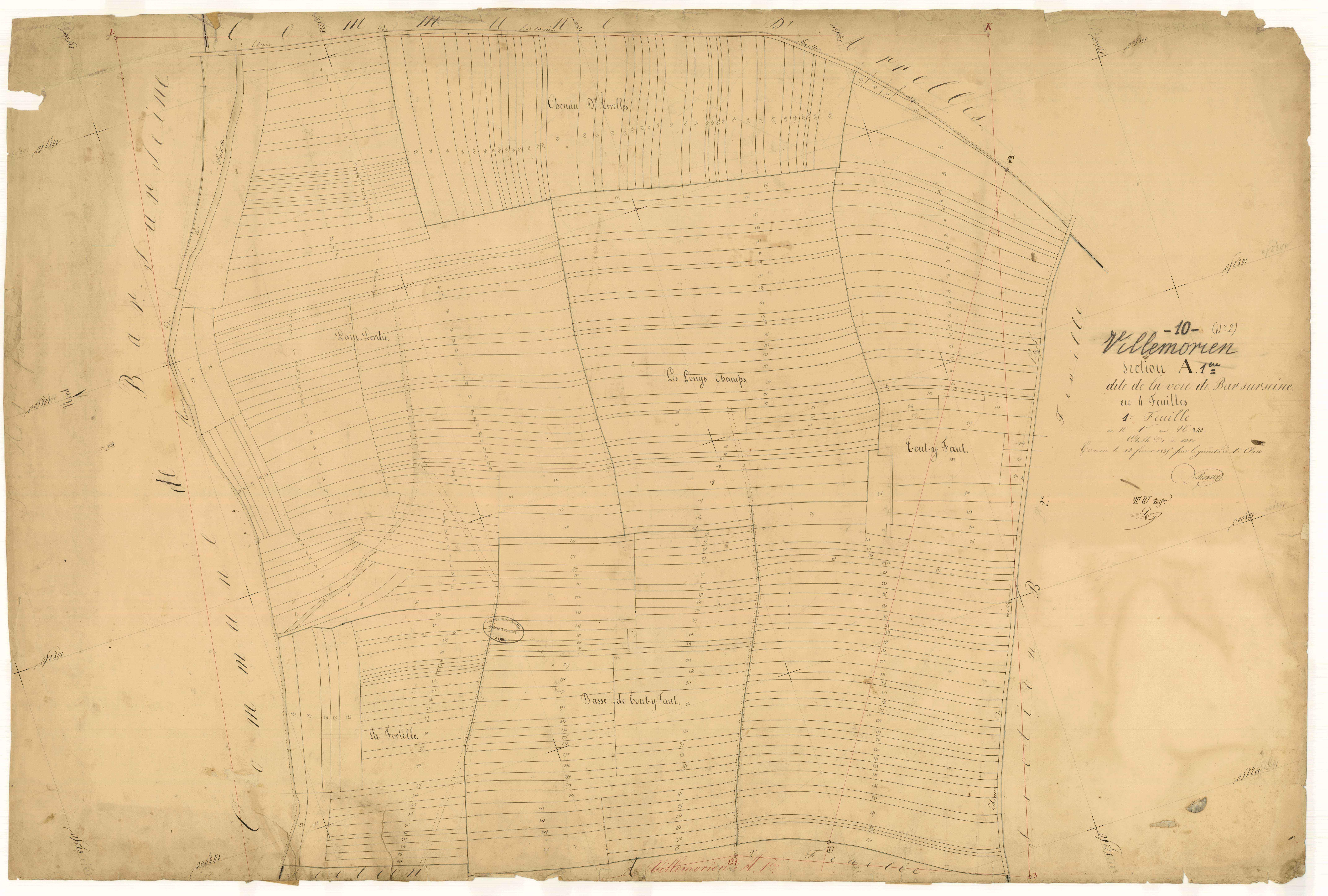 Villemorien, section A dite de la voie de Bar-sur-Seine, feuille n°1, parcelles n°1-340