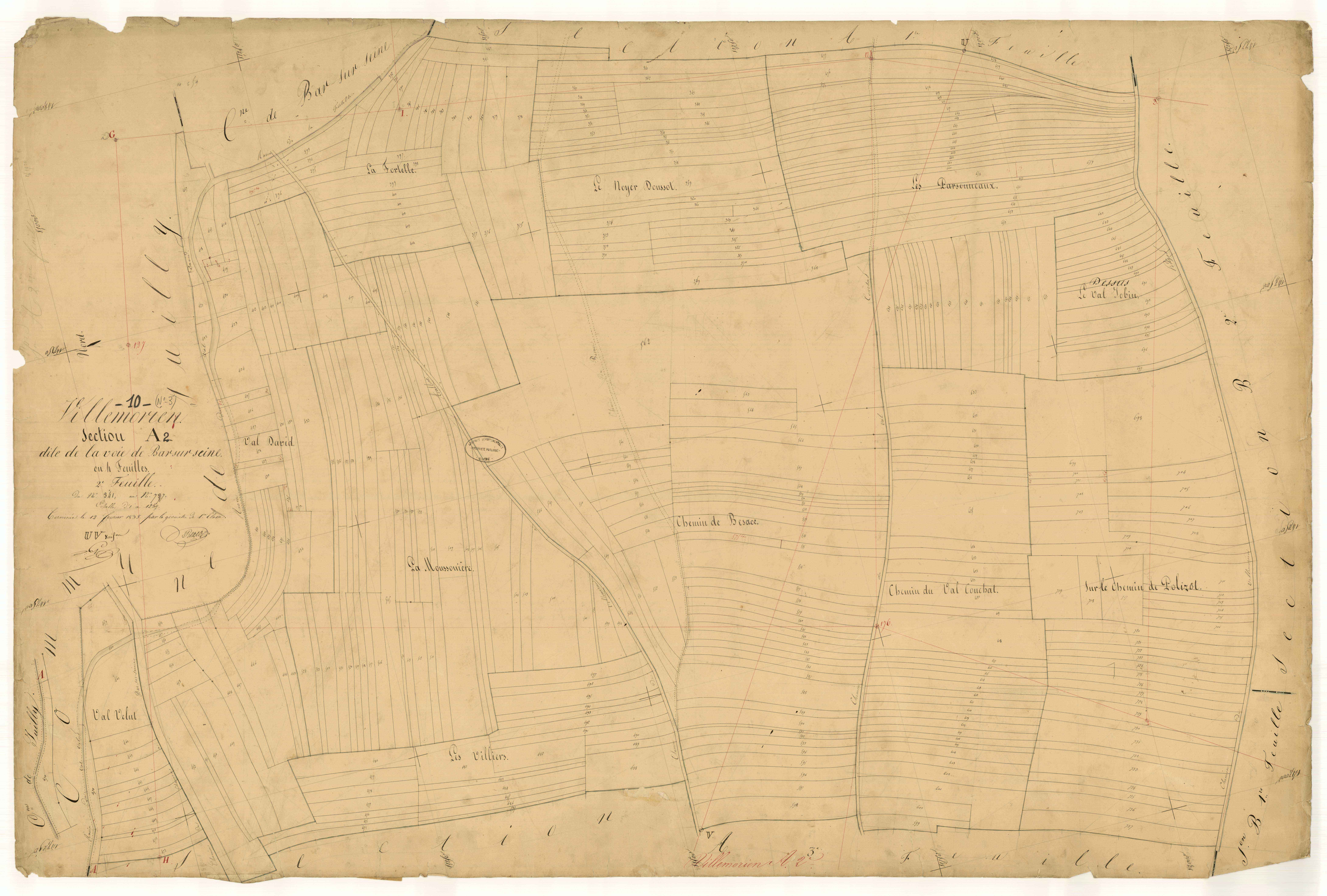 Villemorien, section A dite de la voie de Bar-sur-Seine, feuille n°2, parcelles n°341-737