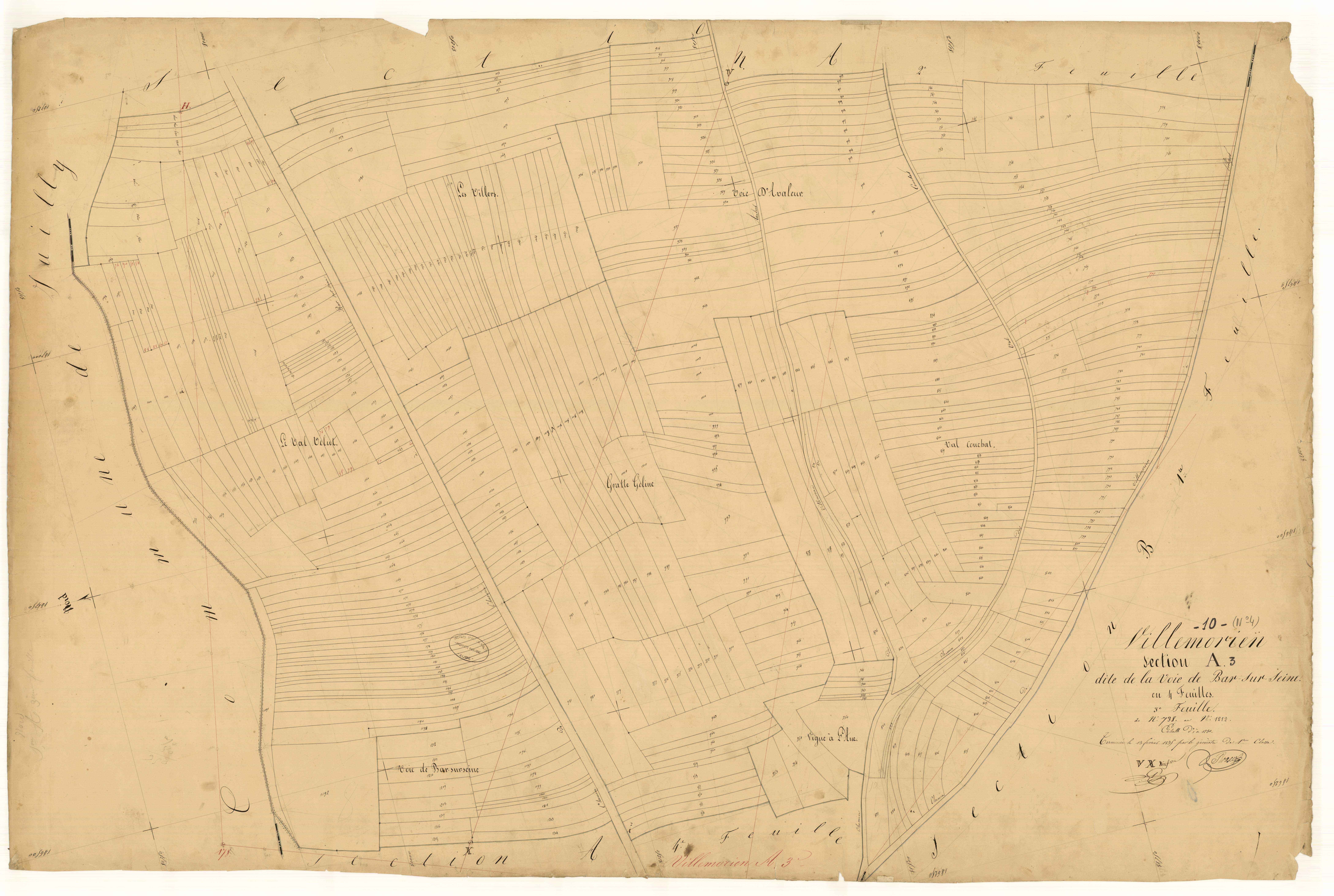 Villemorien, section A dite de la voie de Bar-sur-Seine, feuille n°3, parcelles n°738-1212
