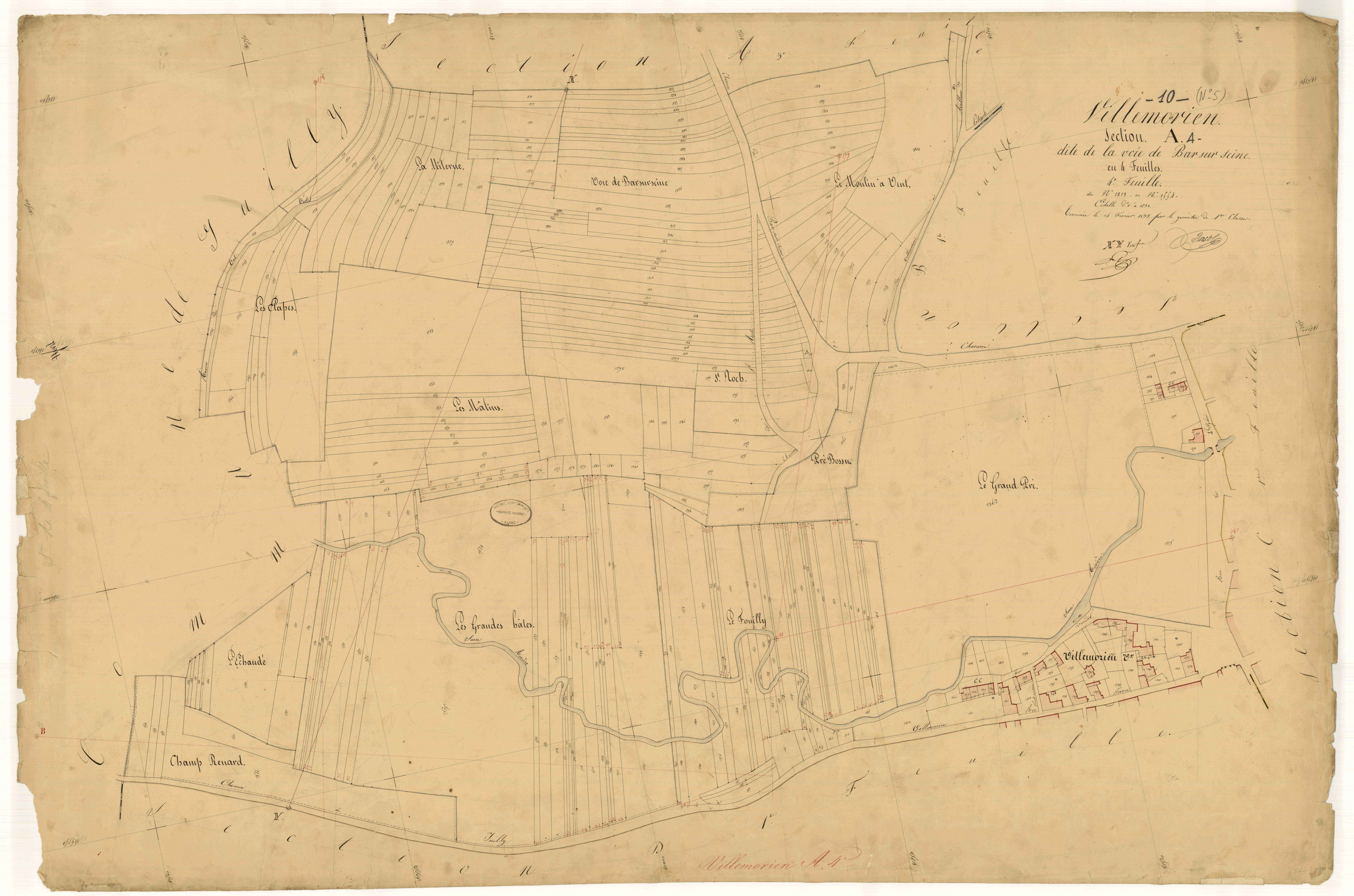 Villemorien, section A dite de la voie de Bar-sur-Seine, feuille n°4, parcelles n°1213-1554