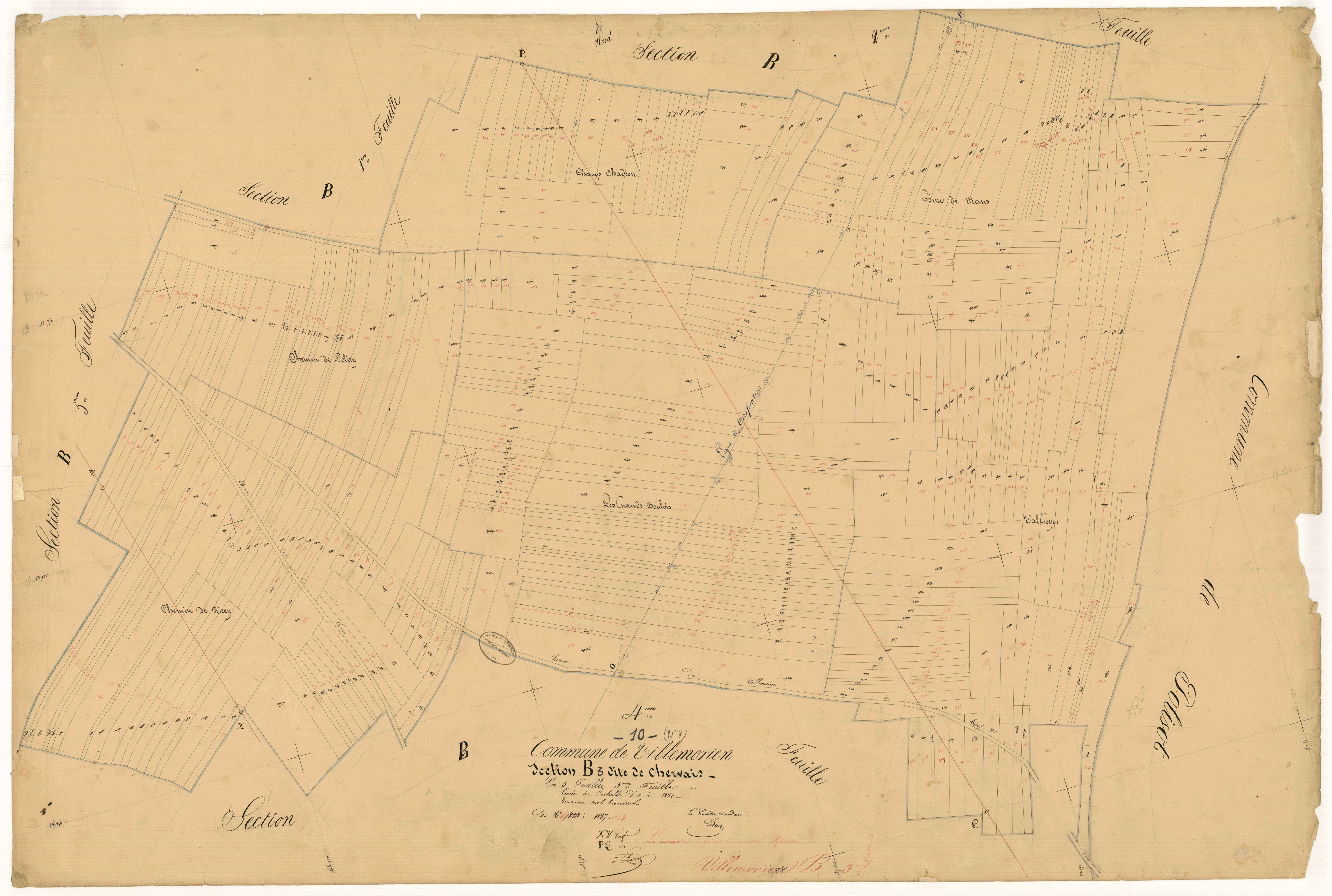 Villemorien, section B dite de chervais, feuille n°3, parcelles n°807-1174