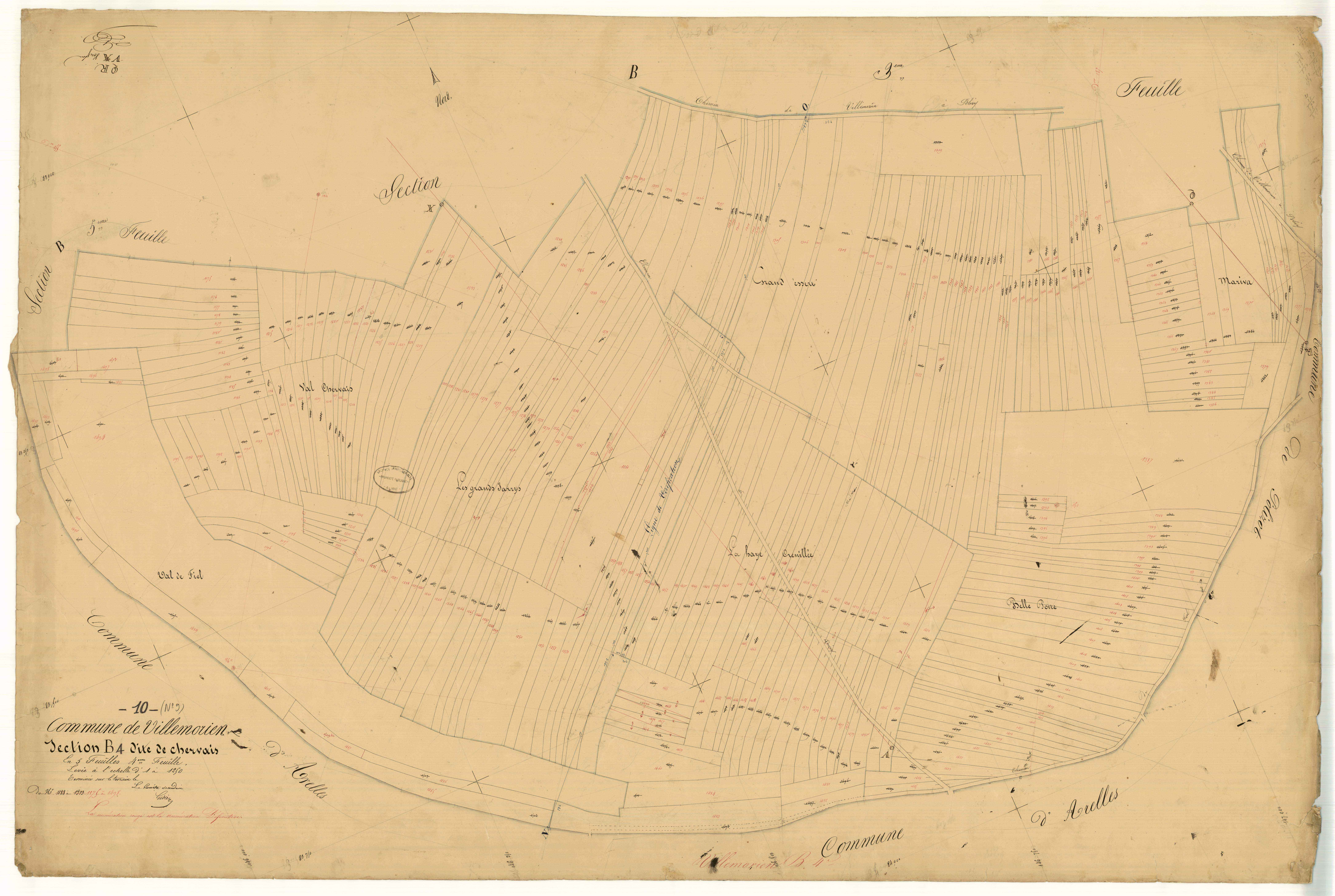 Villemorien, section B dite de chervais, feuille n°4, parcelles n°1175-1498
