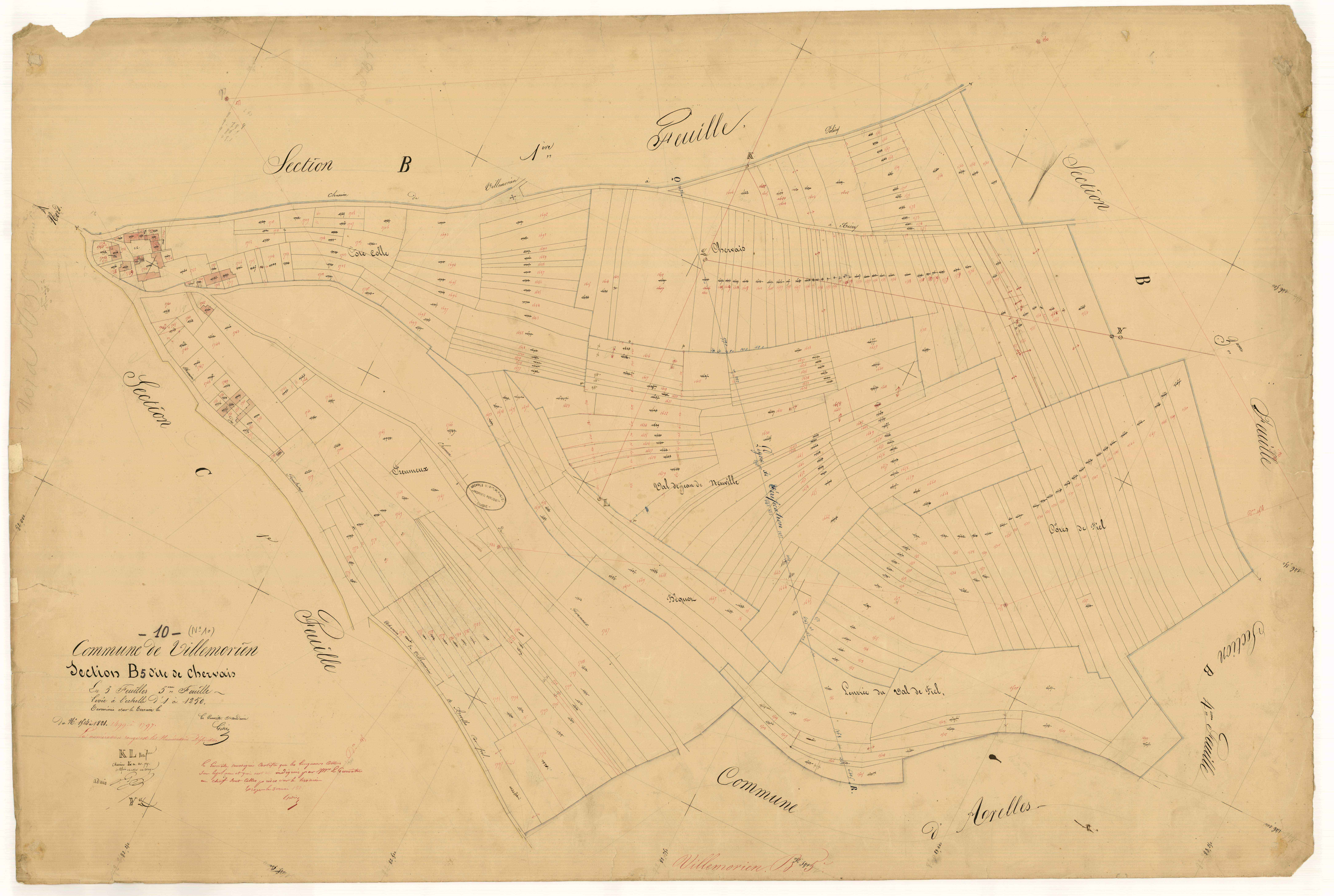 Villemorien, section B dite de chervais, feuille n°5, parcelles n°1499-1797