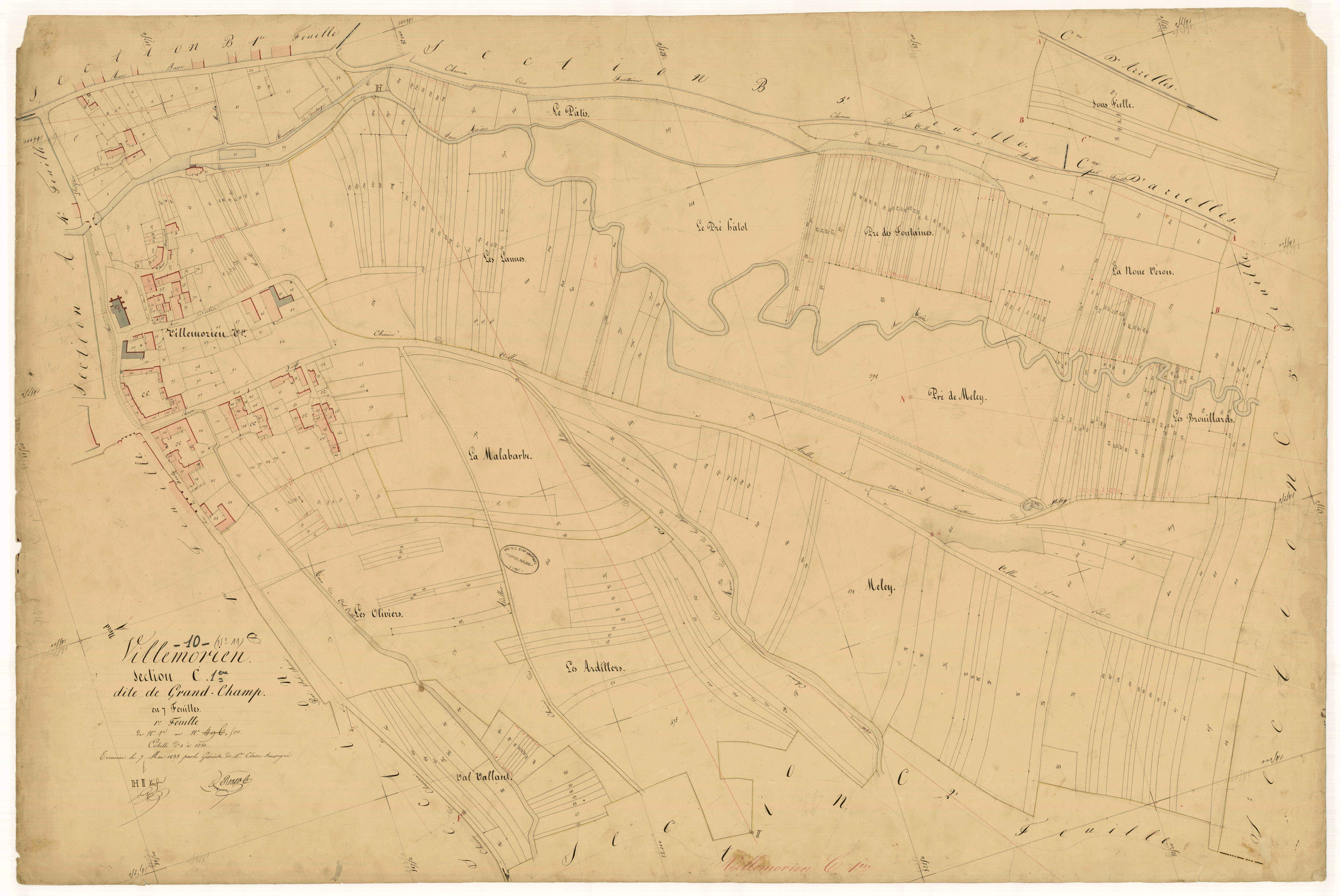 Villemorien, section C dite de grand-champ, feuille n°1, parcelles n°1-500