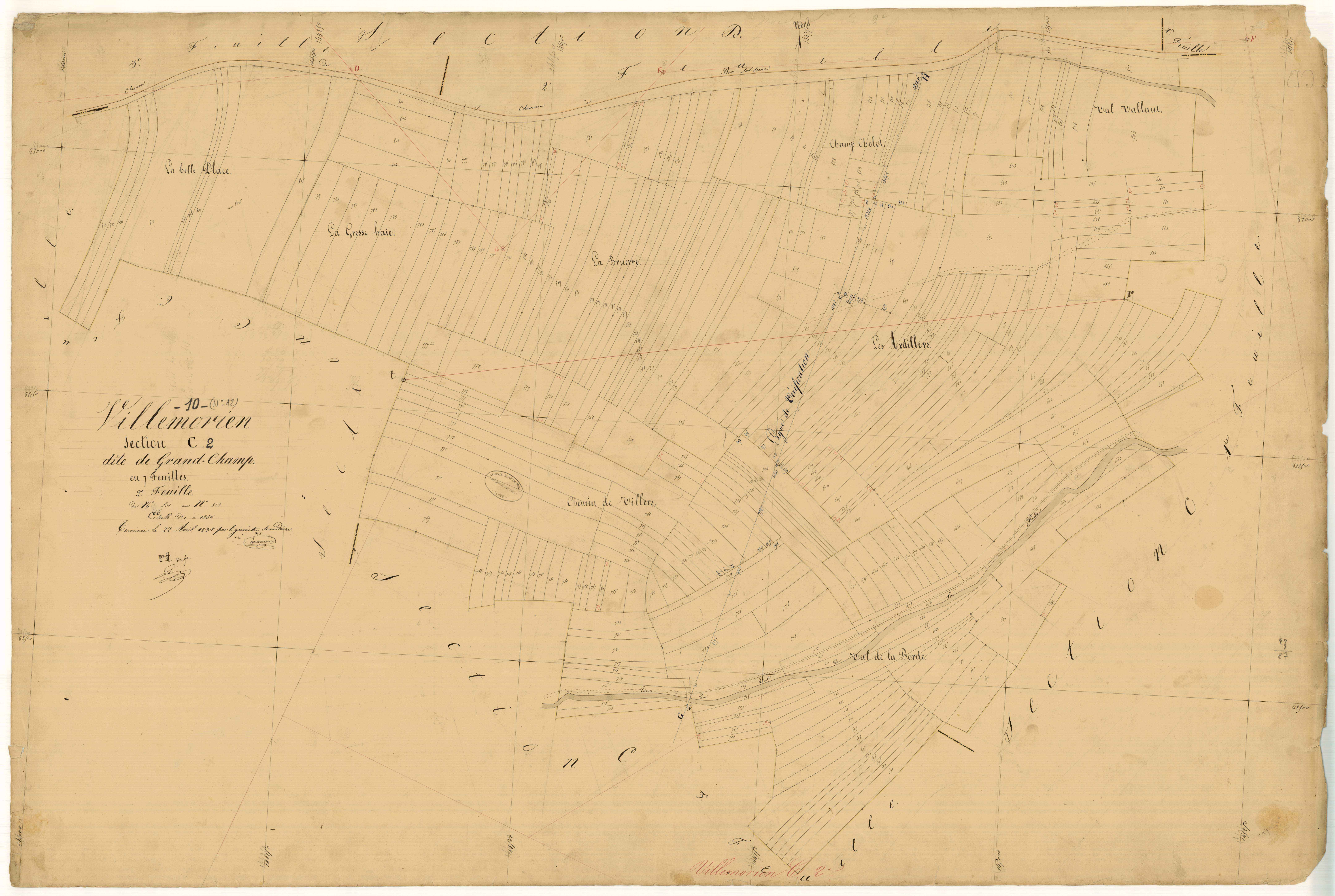Villemorien, section C dite de grand-champ, feuille n°2, parcelles n°501-813