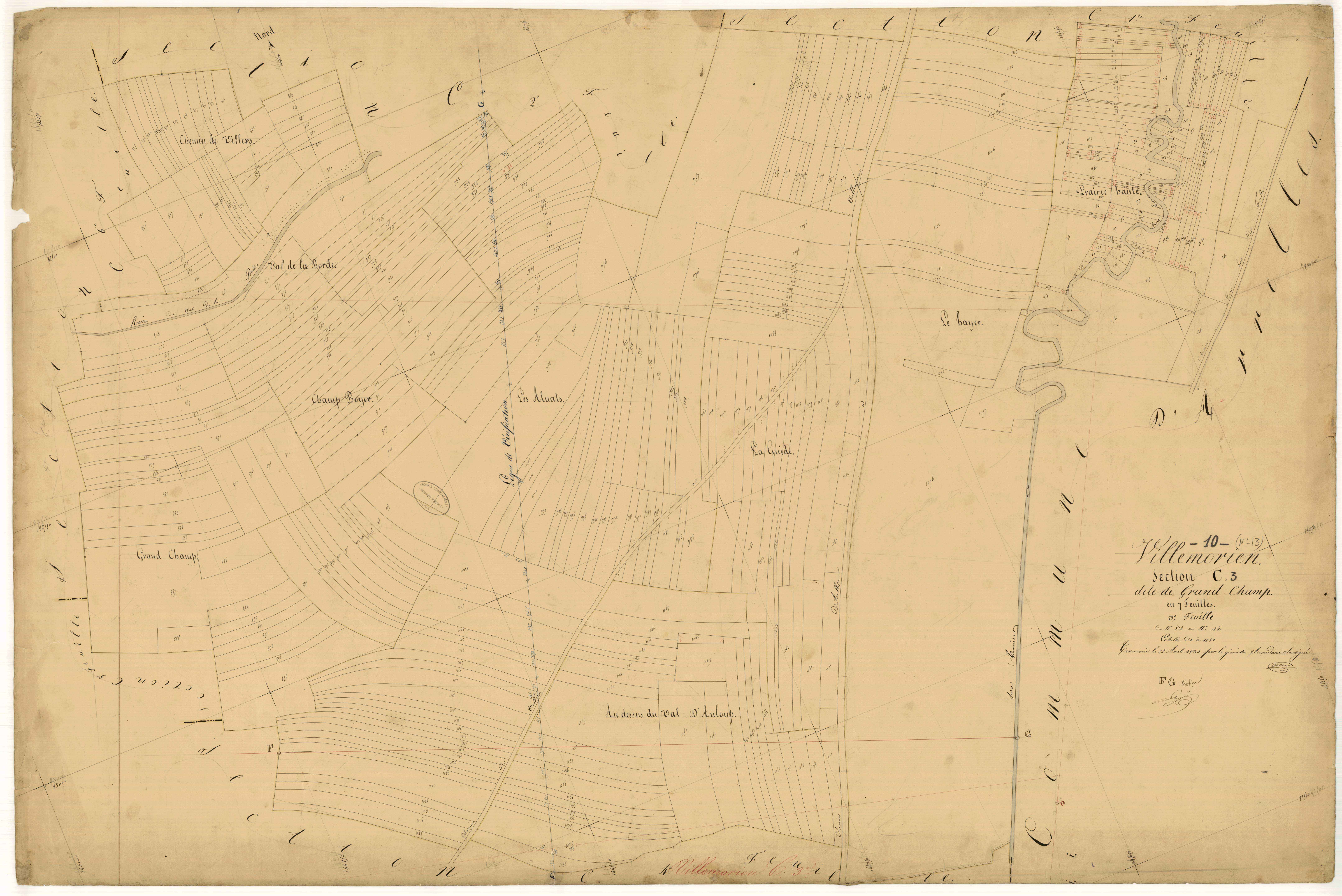 Villemorien, section C dite de grand-champ, feuille n°3, parcelles n°814-1241