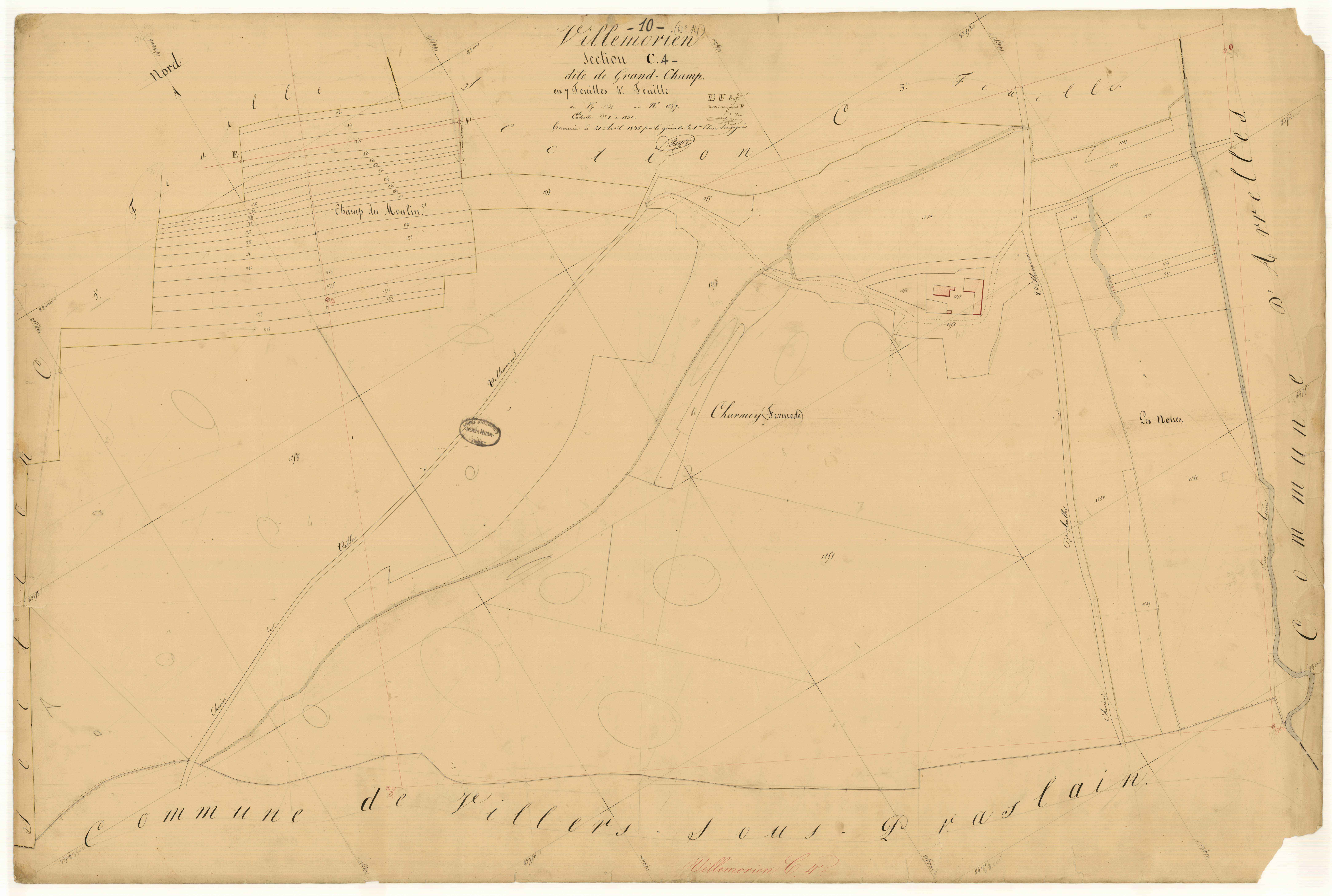 Villemorien, section C dite de grand-champ, feuille n°4, parcelles n°1242-1287