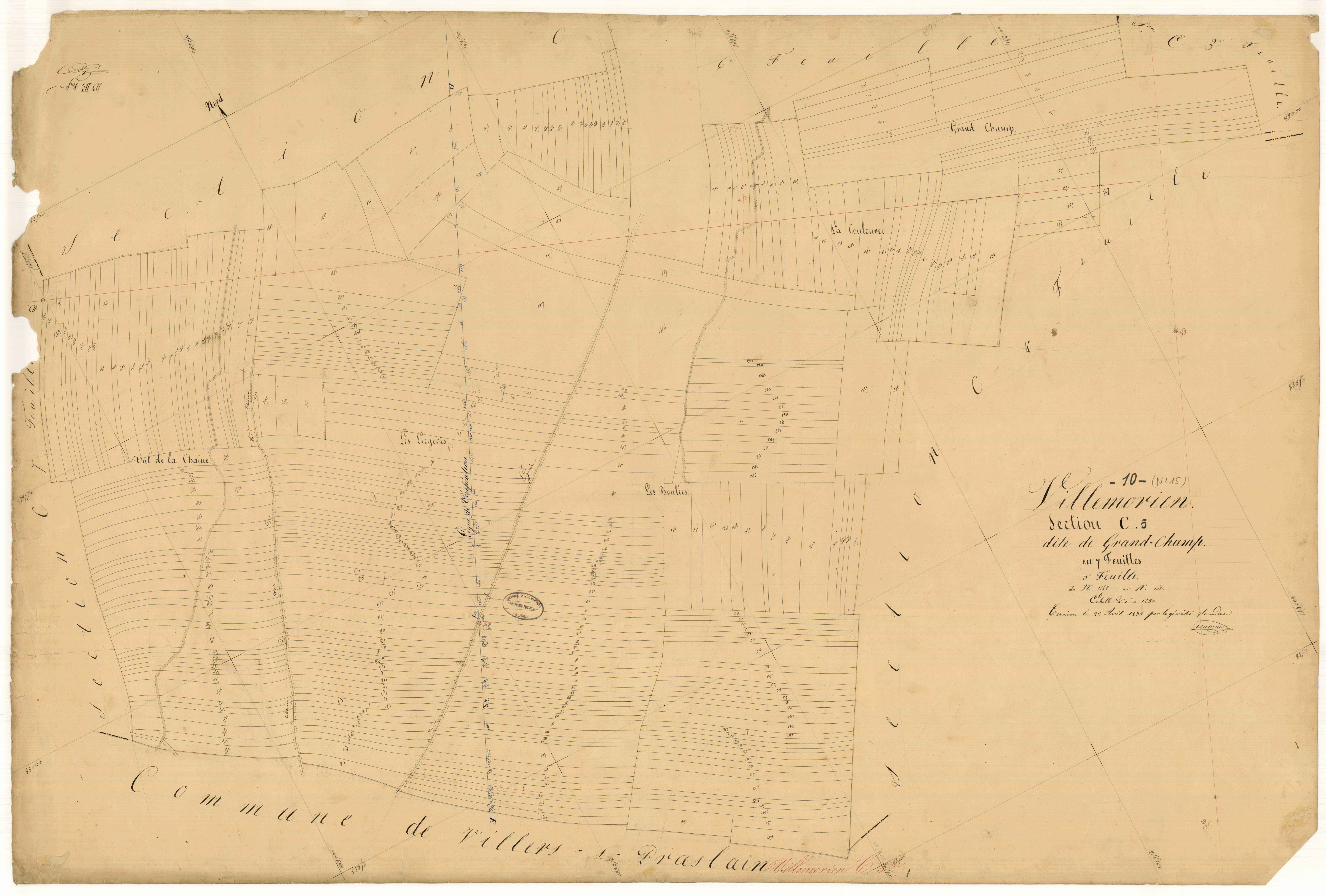 Villemorien, section C dite de grand-champ, feuille n°5, parcelles n°1288-1622