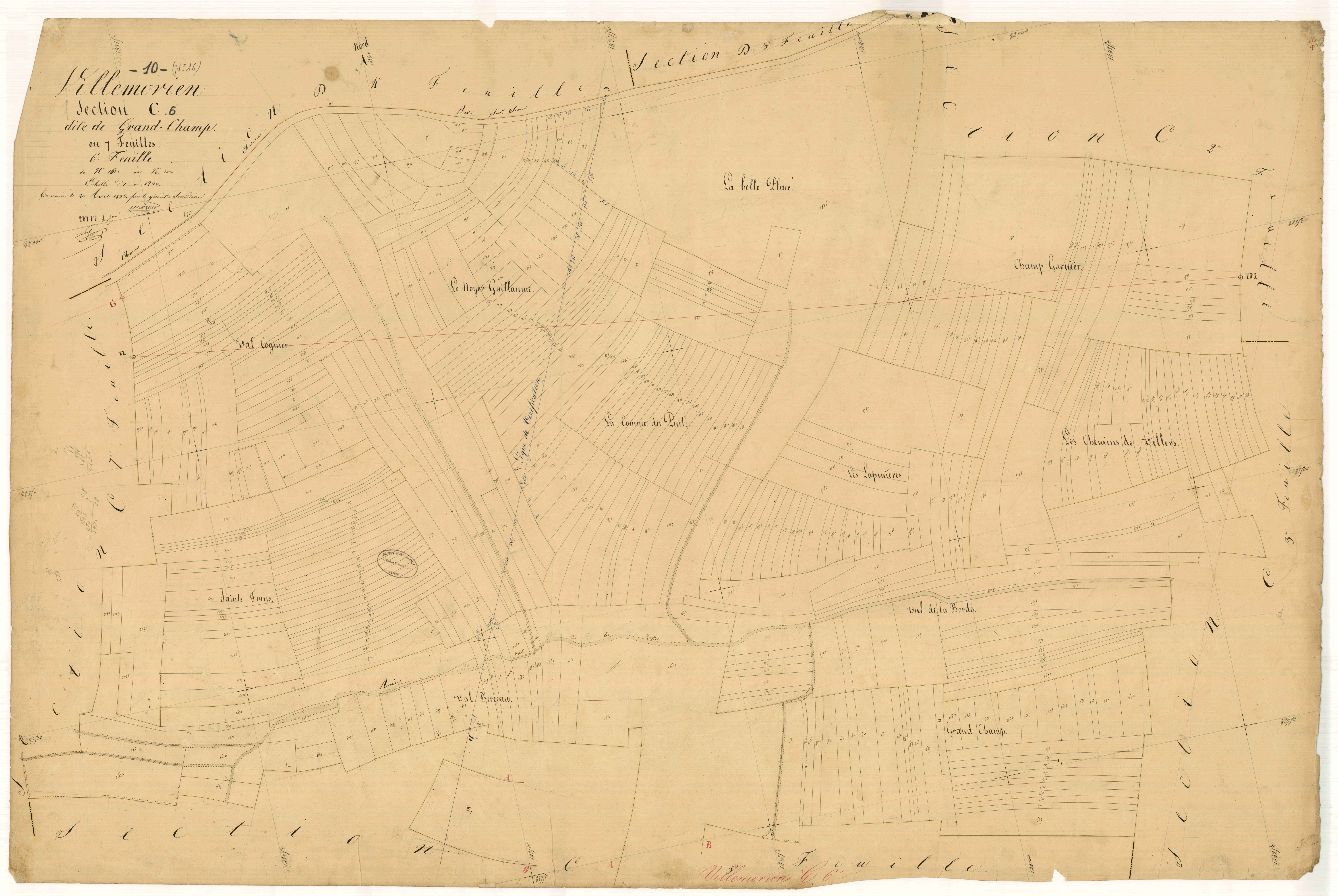 Villemorien, section C dite de grand-champ, feuille n°6, parcelles n°1623-2030