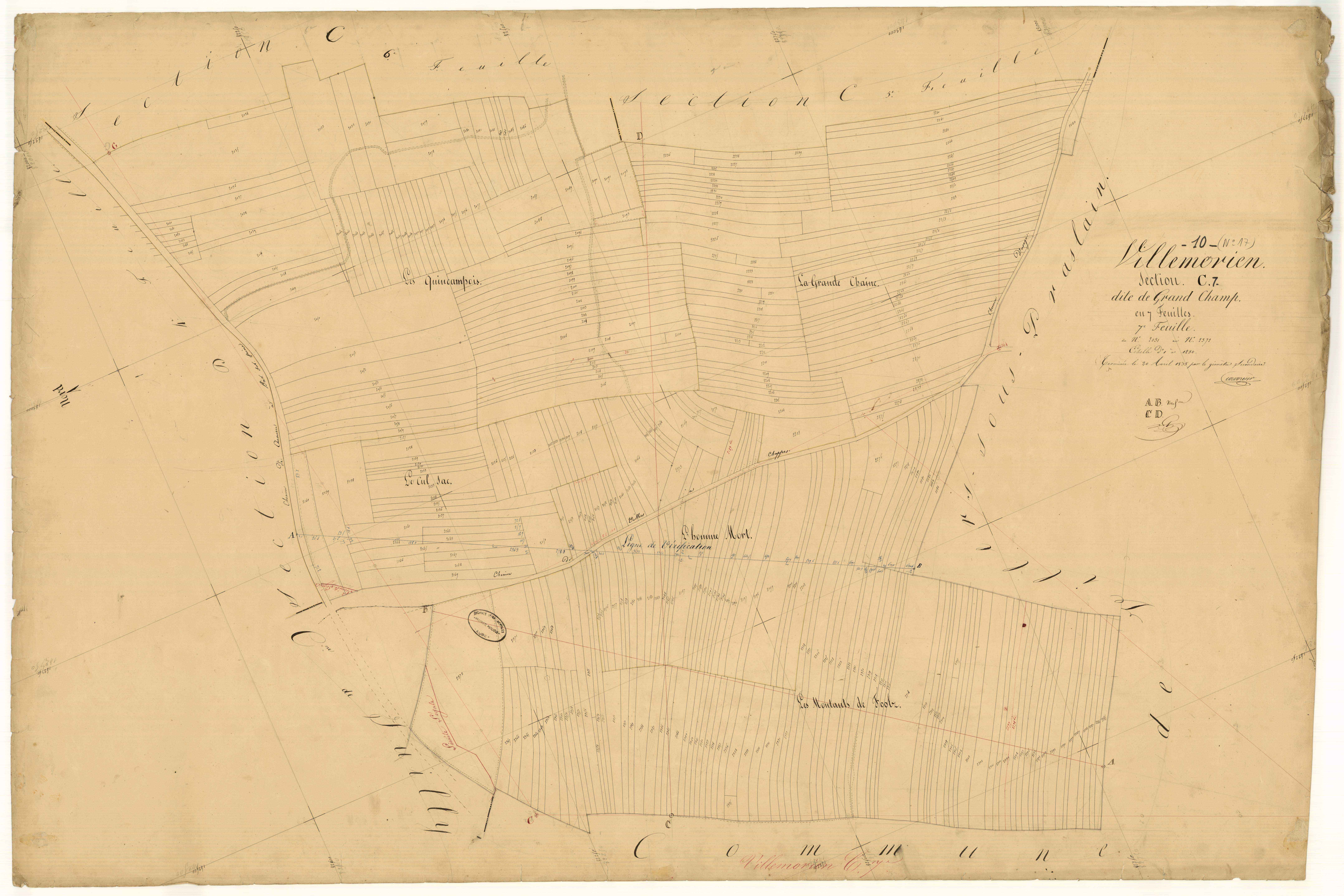 Villemorien, section C dite de grand-champ, feuille n°7, parcelles n°2031-2372