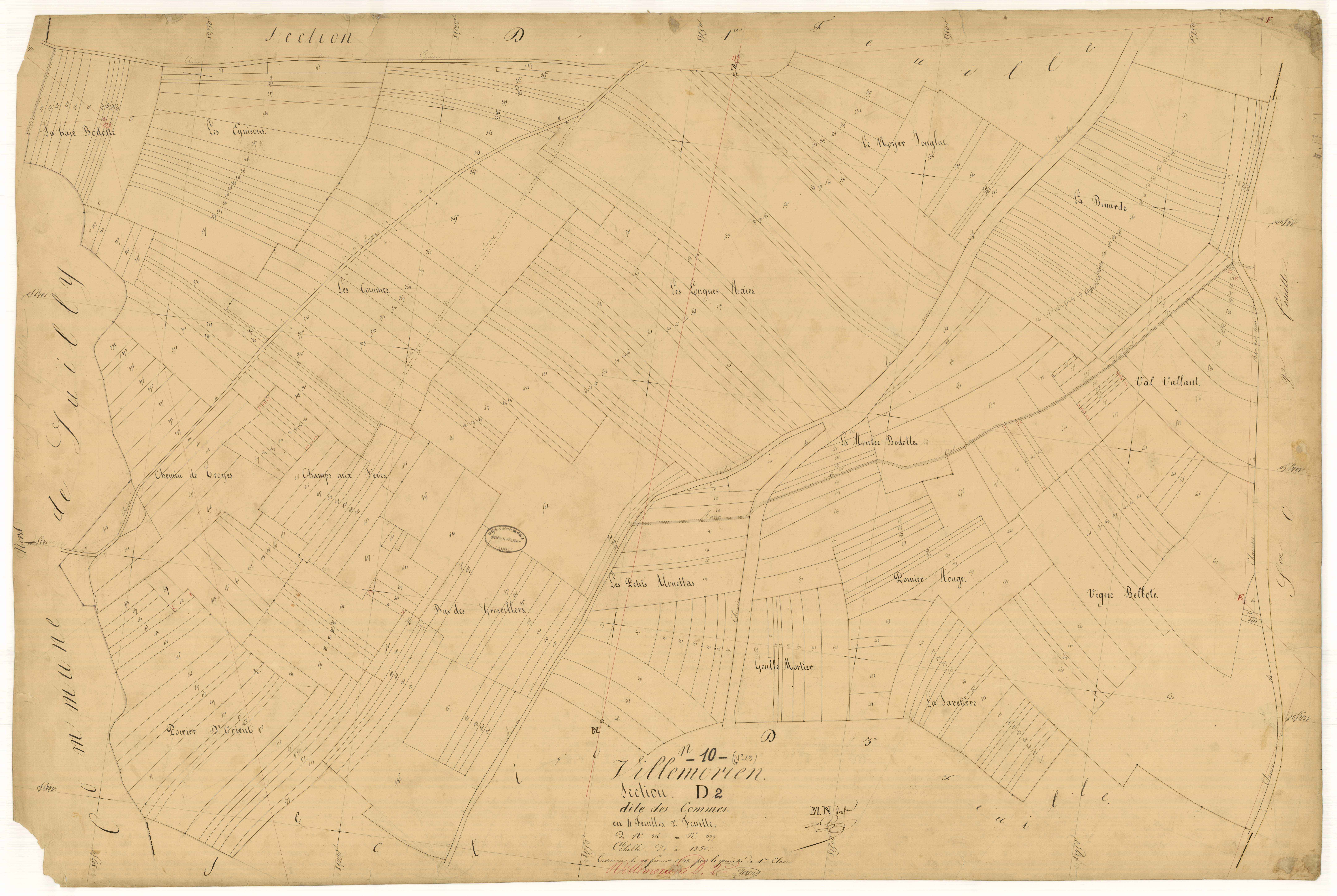Villemorien, section D dite des commes, feuille n°2, parcelles n°326-699