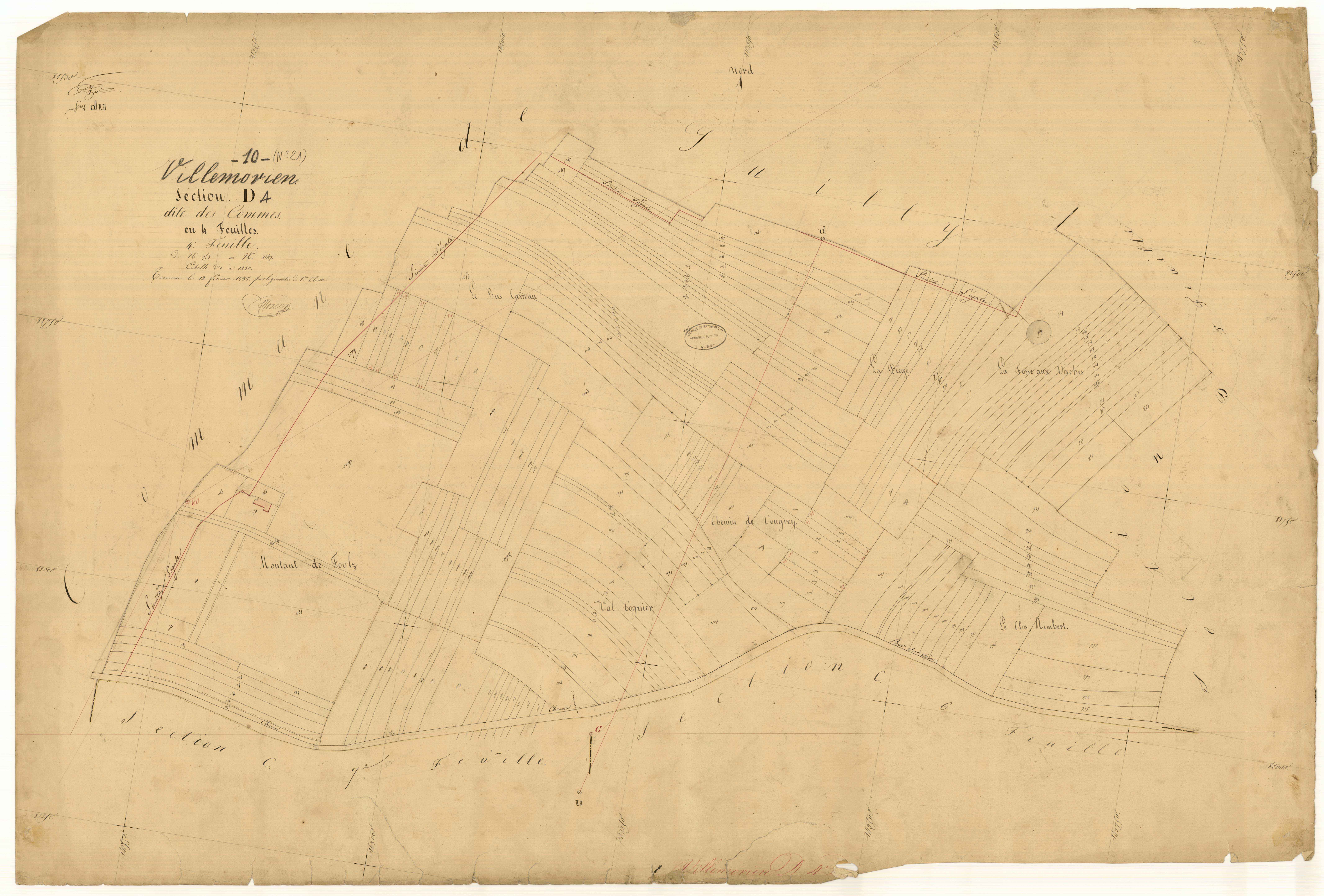 Villemorien, section D dite des commes, feuille n°4, parcelles n°953-1147
