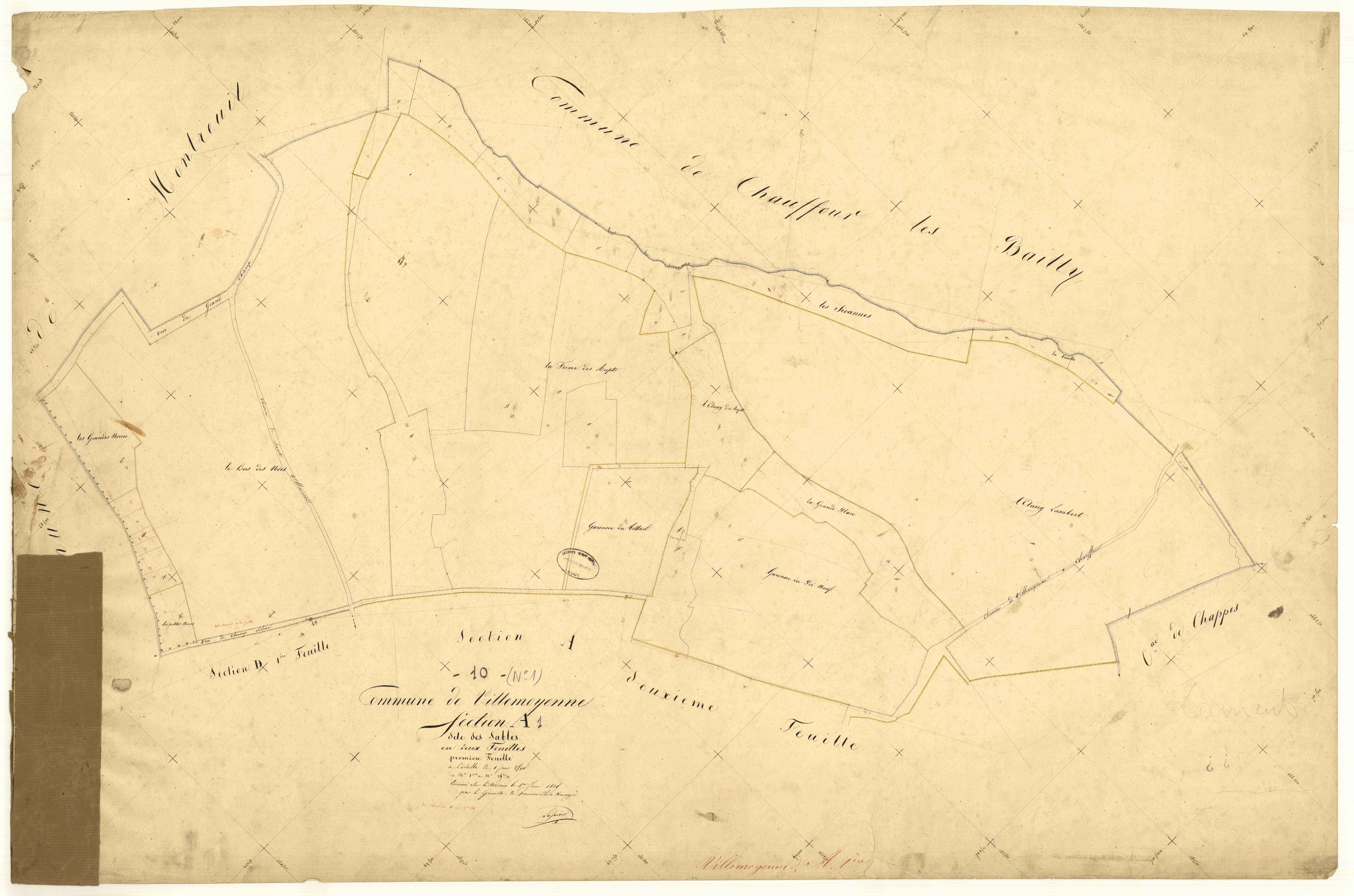 Villemoyenne, section A dite des sables, feuille n°1, parcelles n° 1-32
