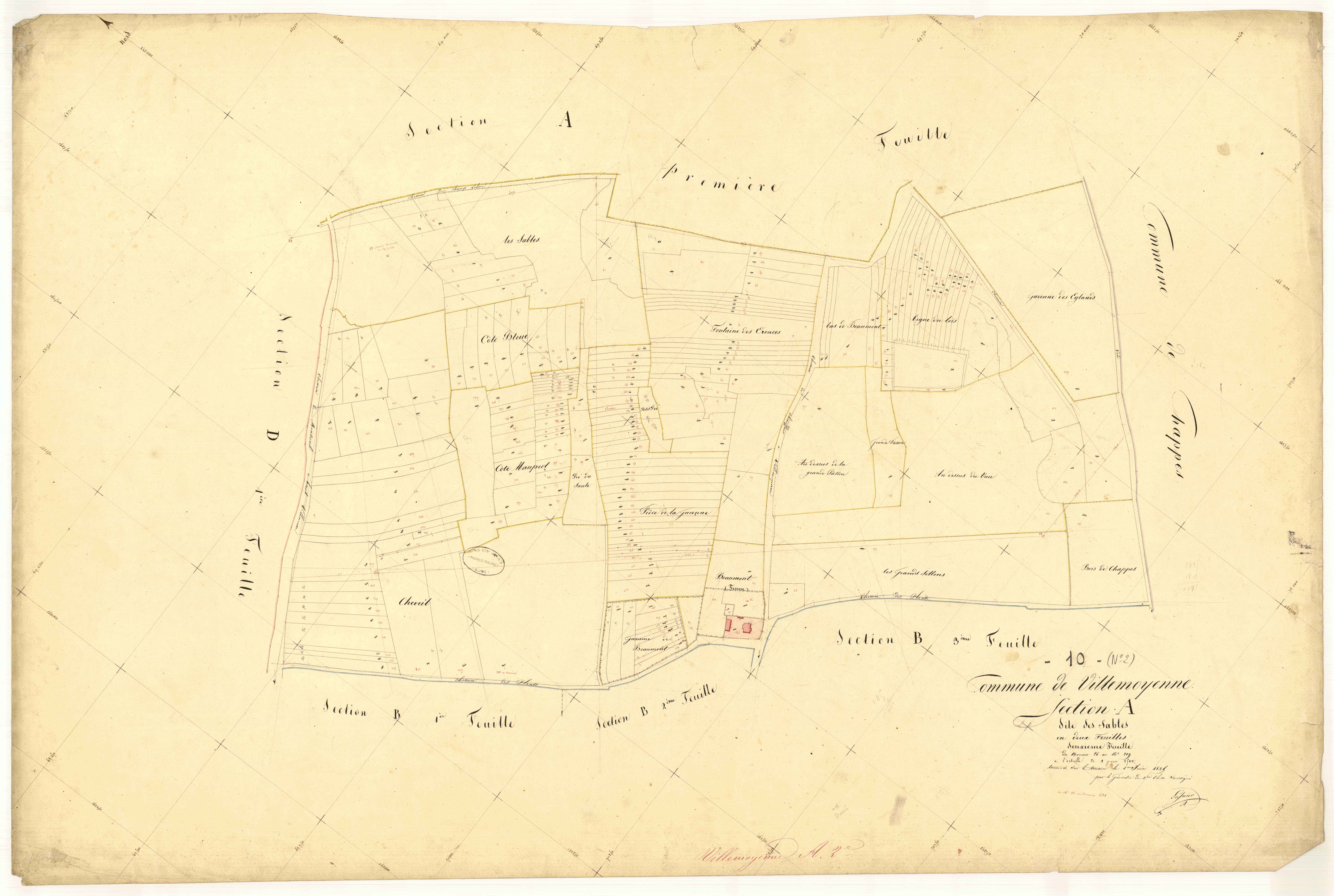 Villemoyenne, section A dite des sables, feuille n°2, parcelles n° 33-238