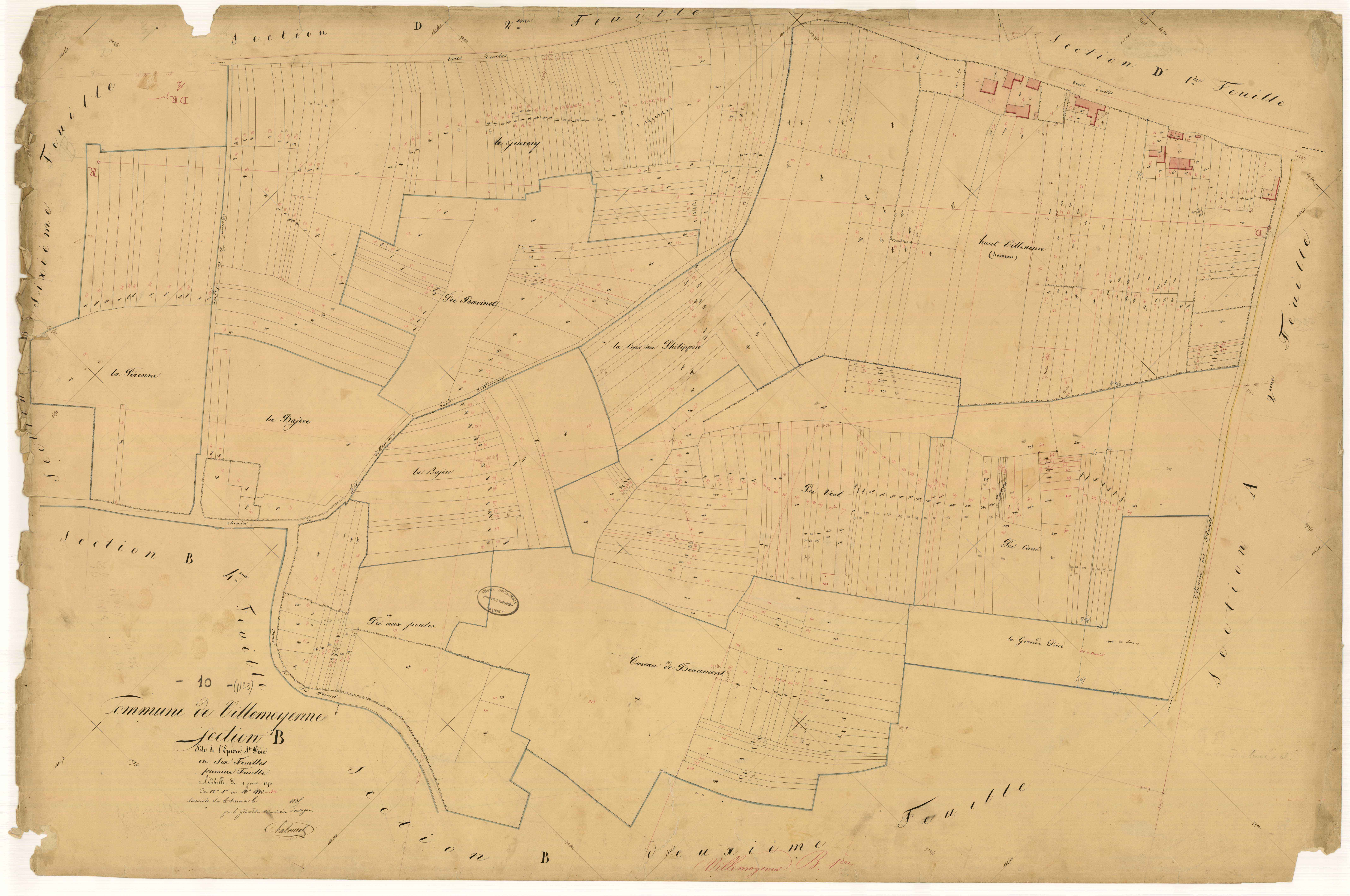 Villemoyenne, section B dite de l'épine saint-père, feuille n°1, parcelles n° 1-420