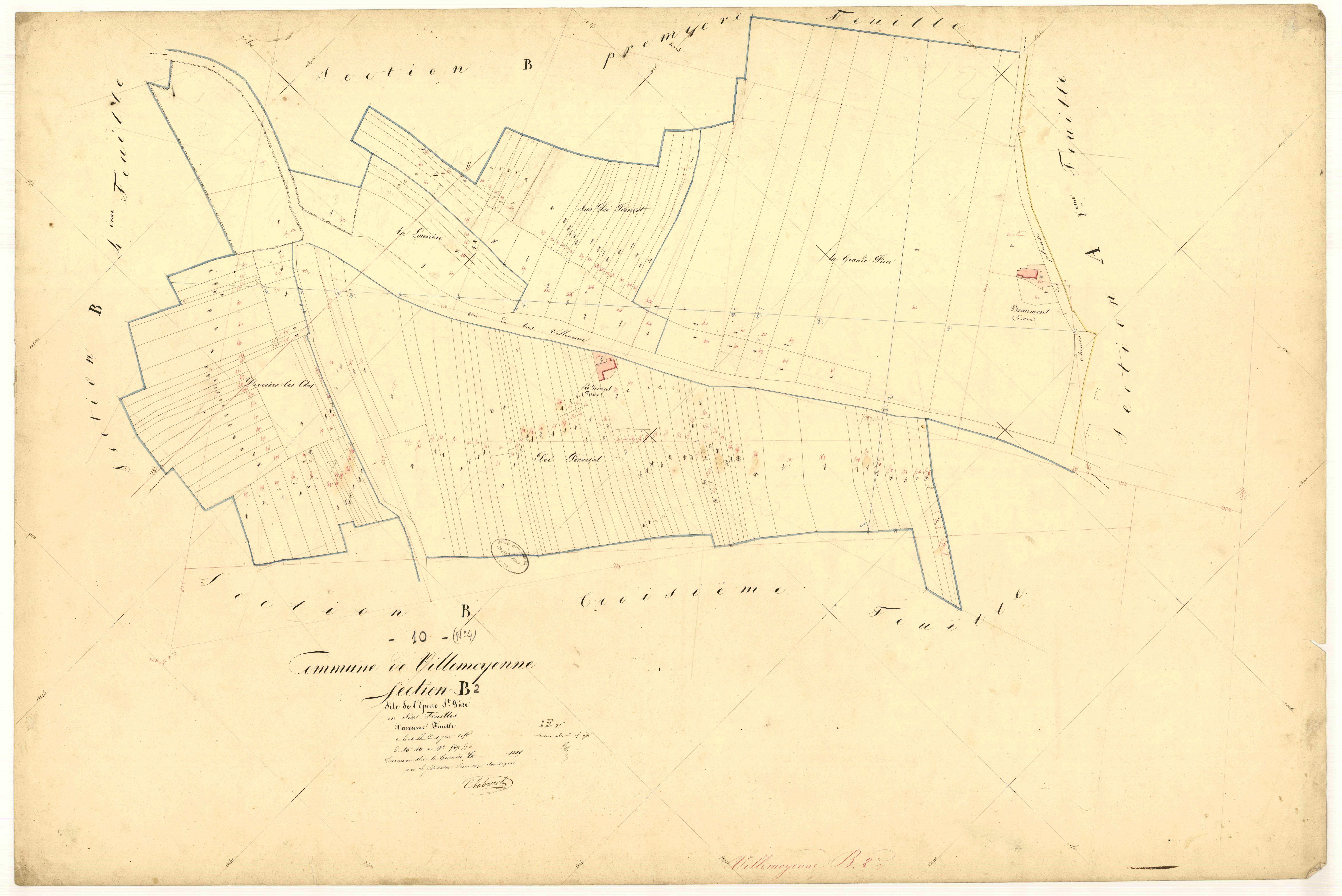 Villemoyenne, section B dite de l'épine saint-père, feuille n°2, parcelles n° 421-576