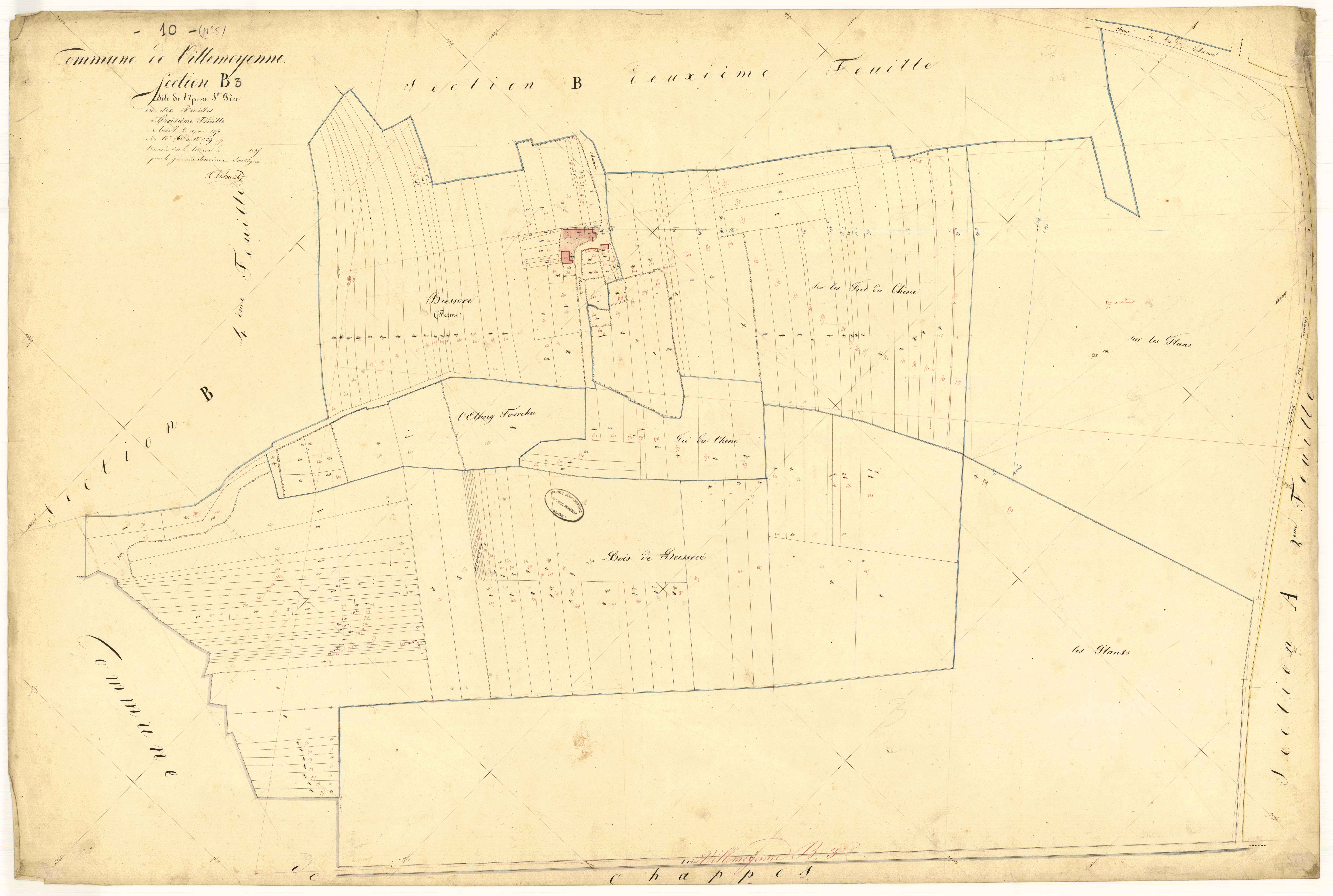 Villemoyenne, section B dite de l'épine saint-père, feuille n°3, parcelles n° 577-739