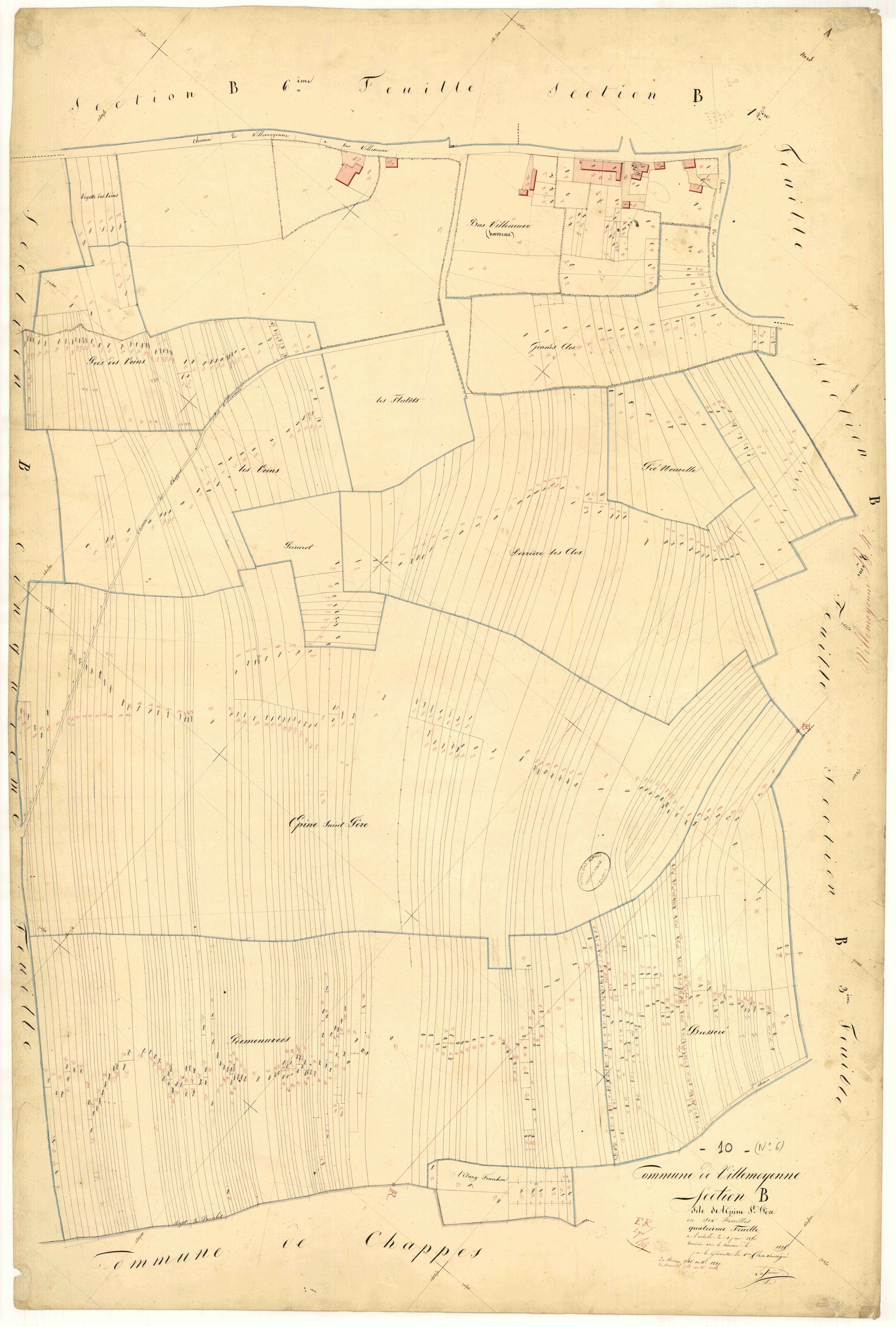 Villemoyenne, section B dite de l'épine saint-père, feuille n°4, parcelles n° 740-1287