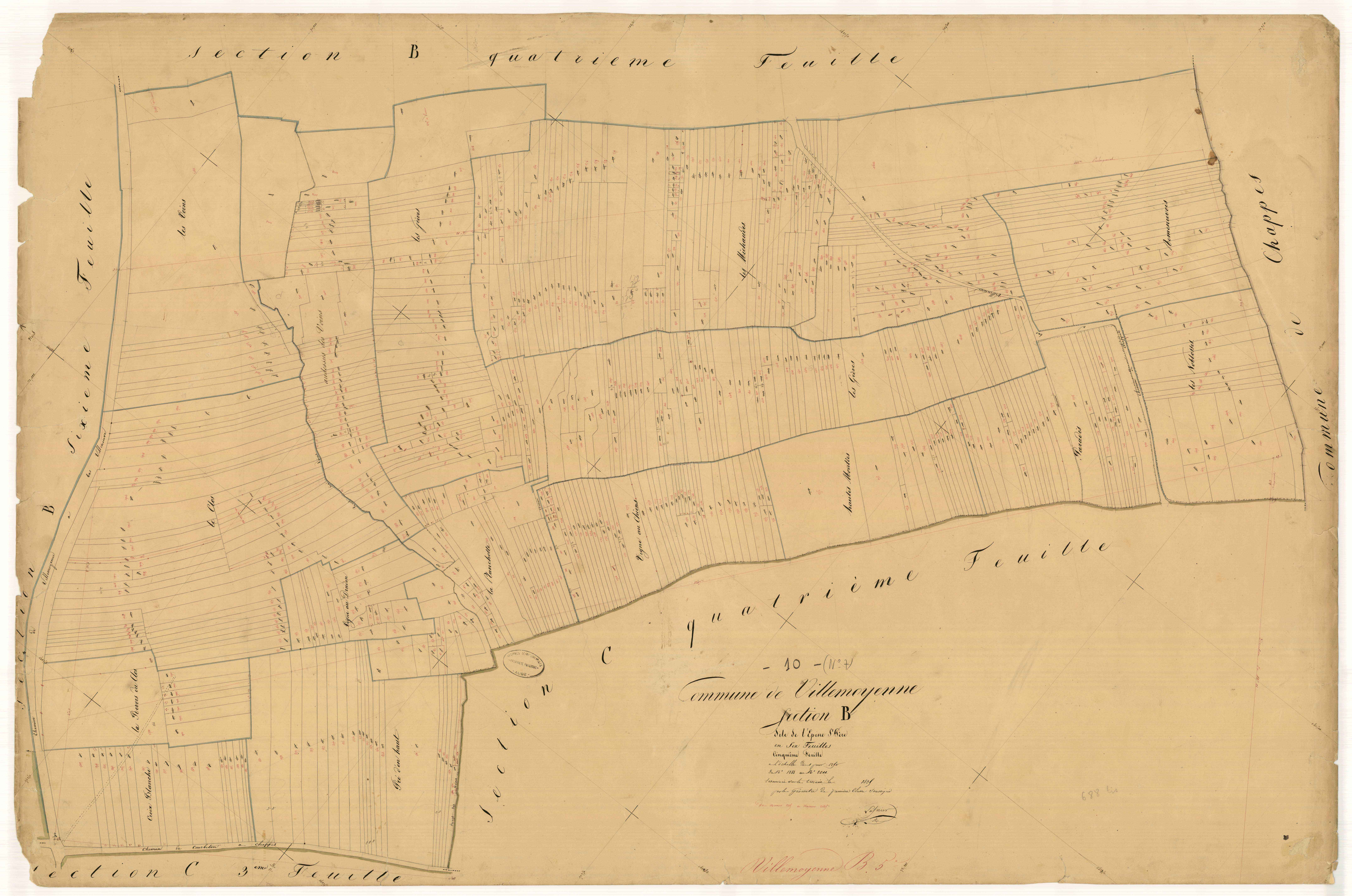 Villemoyenne, section B dite de l'épine saint-père, feuille n°5, parcelles n° 1288-2011