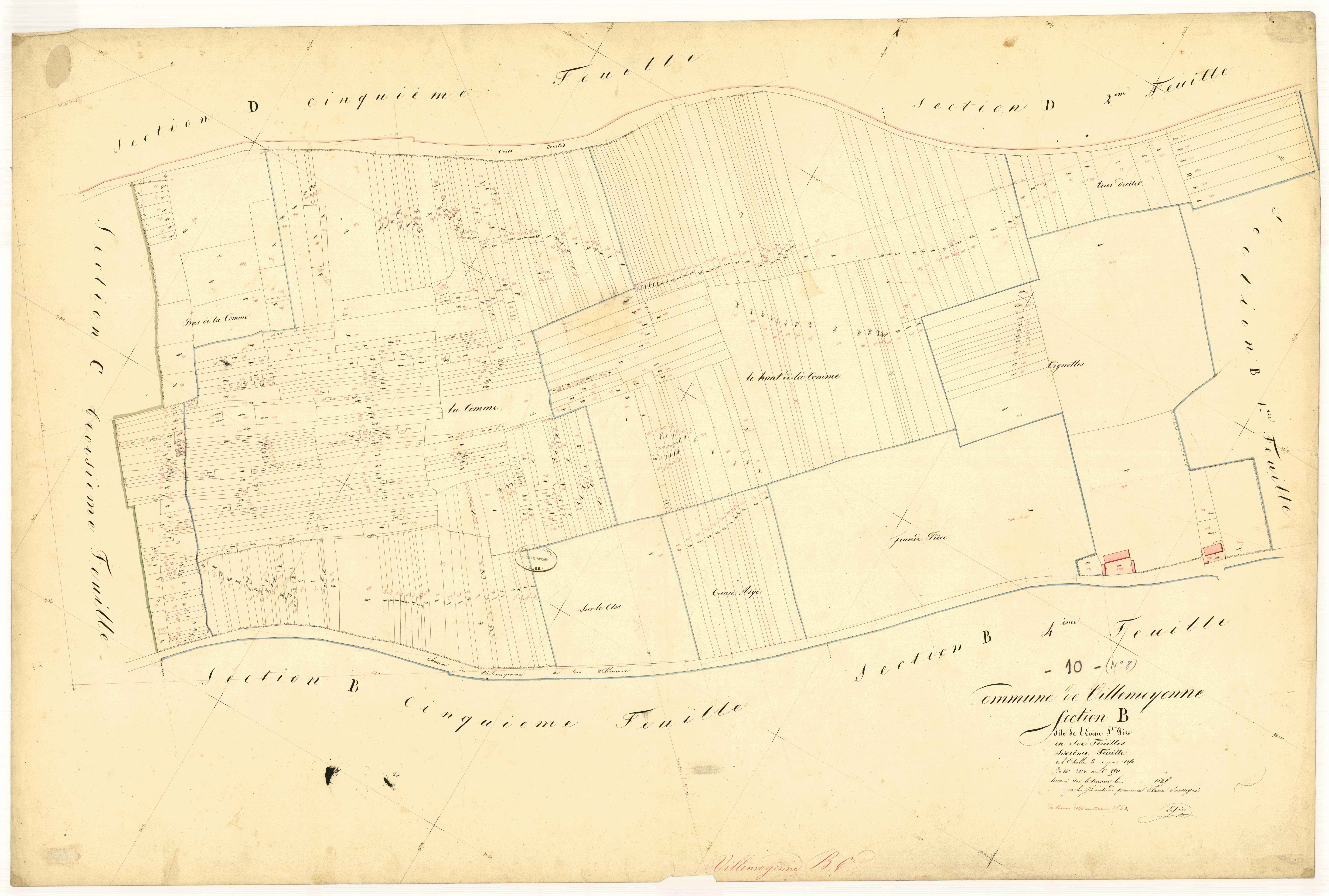 Villemoyenne, section B dite de l'épine saint-père, feuille n°6, parcelles n° 2012-2563