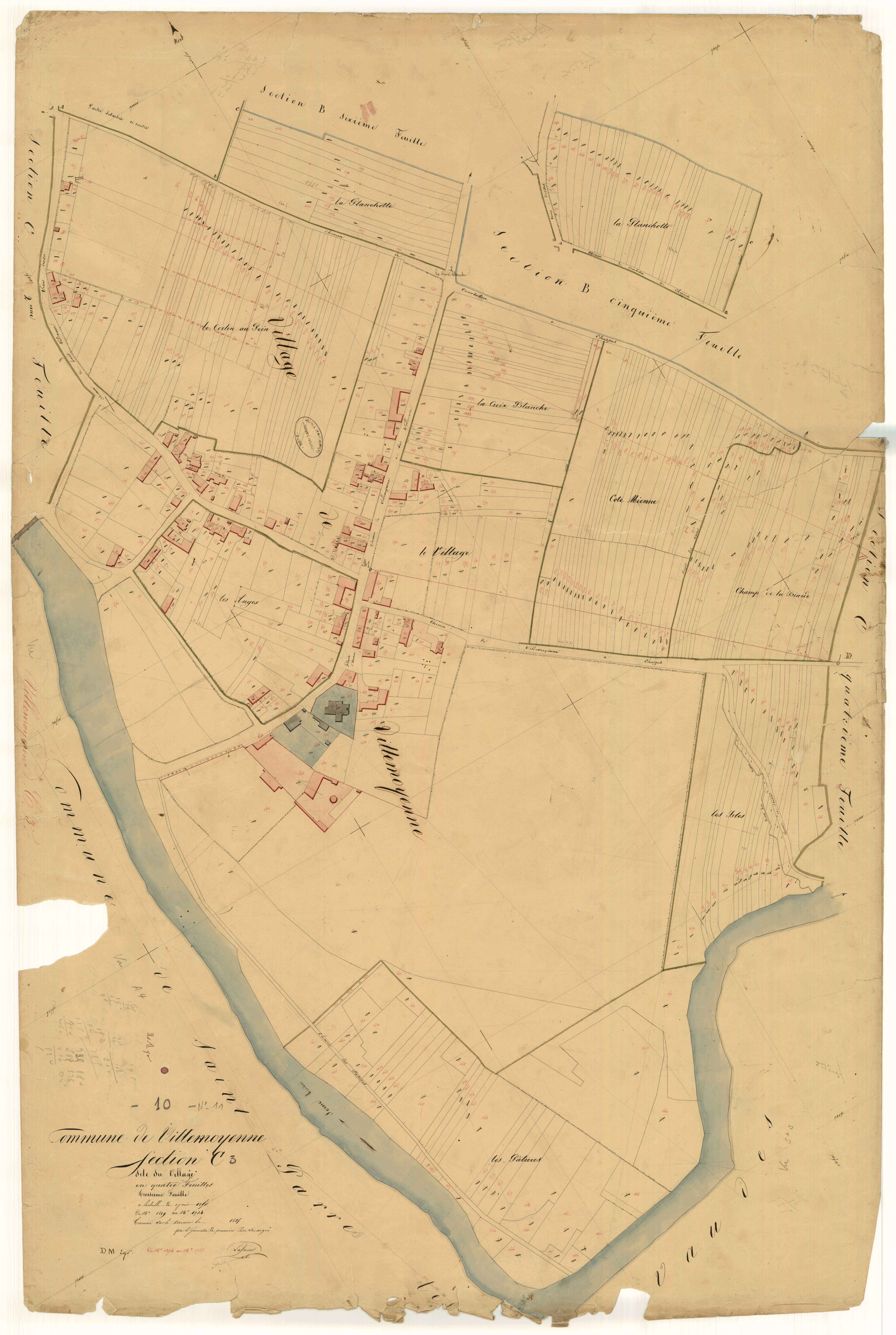 Villemoyenne, section C dite du village, feuille n°3, parcelles n° 1229-1734