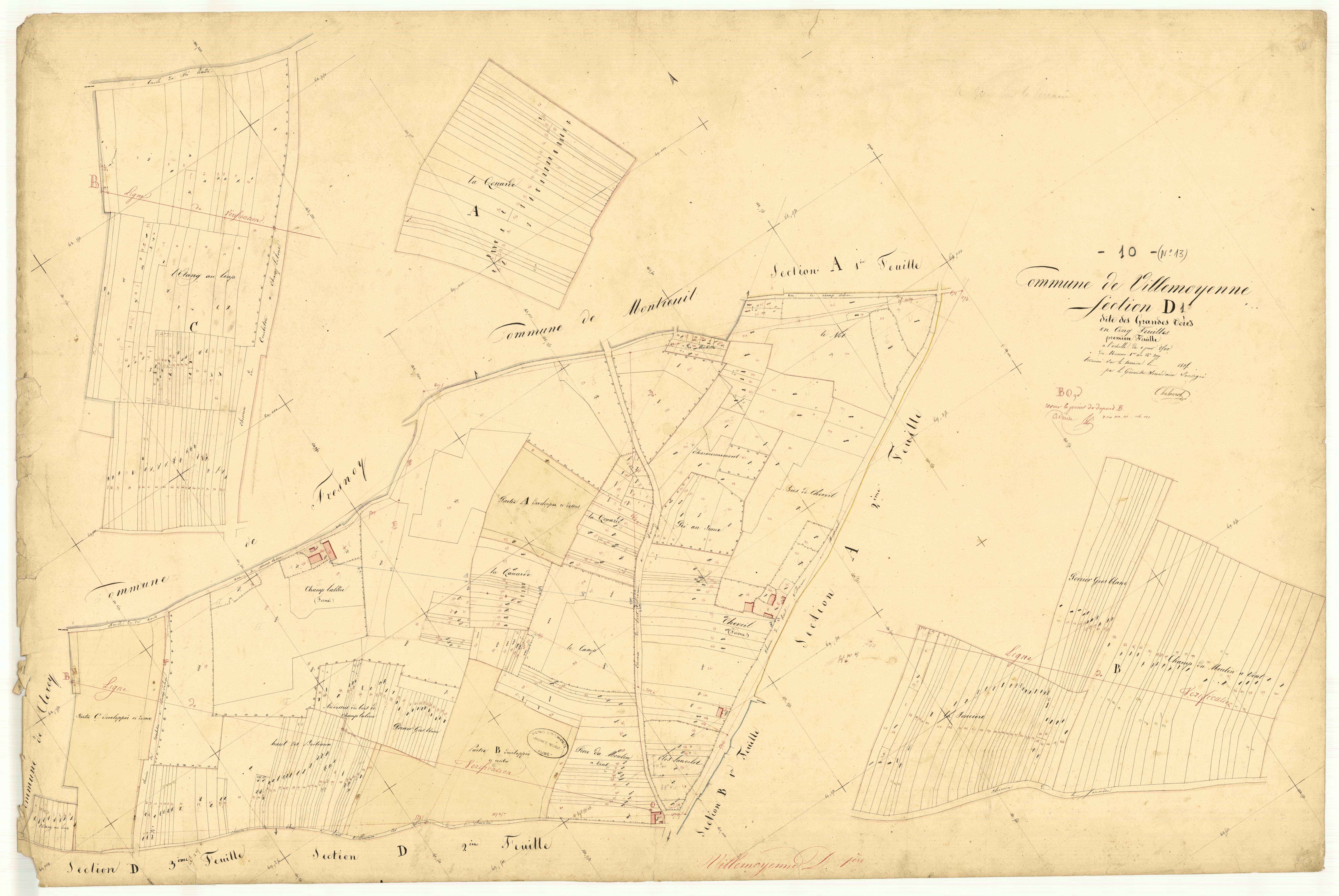 Villemoyenne, section D dite des grandes voies, feuille n°1, parcelles n° 1-377