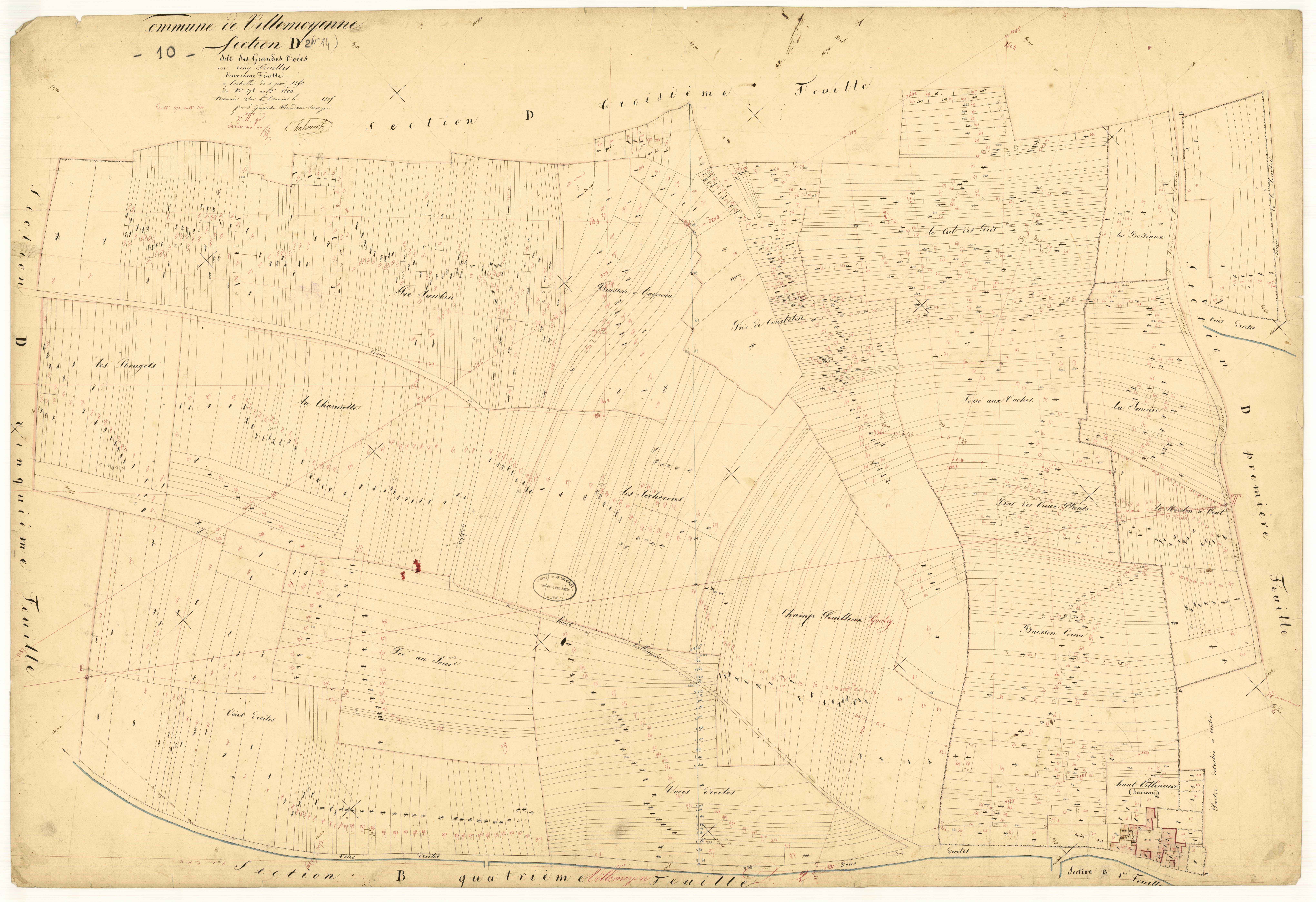 Villemoyenne, section D dite des grandes voies, feuille n°2, parcelles n° 373-1201