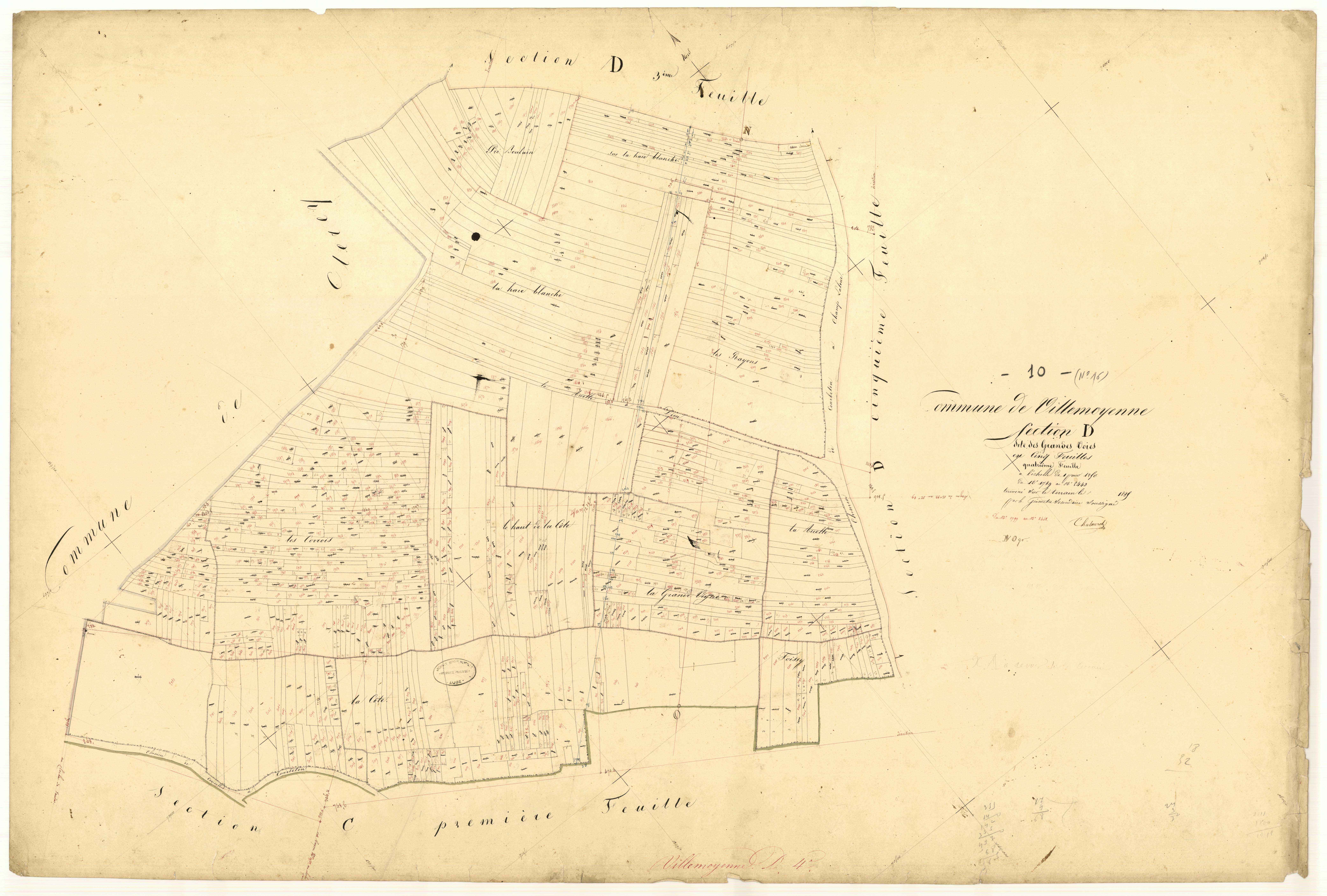 Villemoyenne, section D dite des grandes voies, feuille n°4, parcelles n° 1799-2442