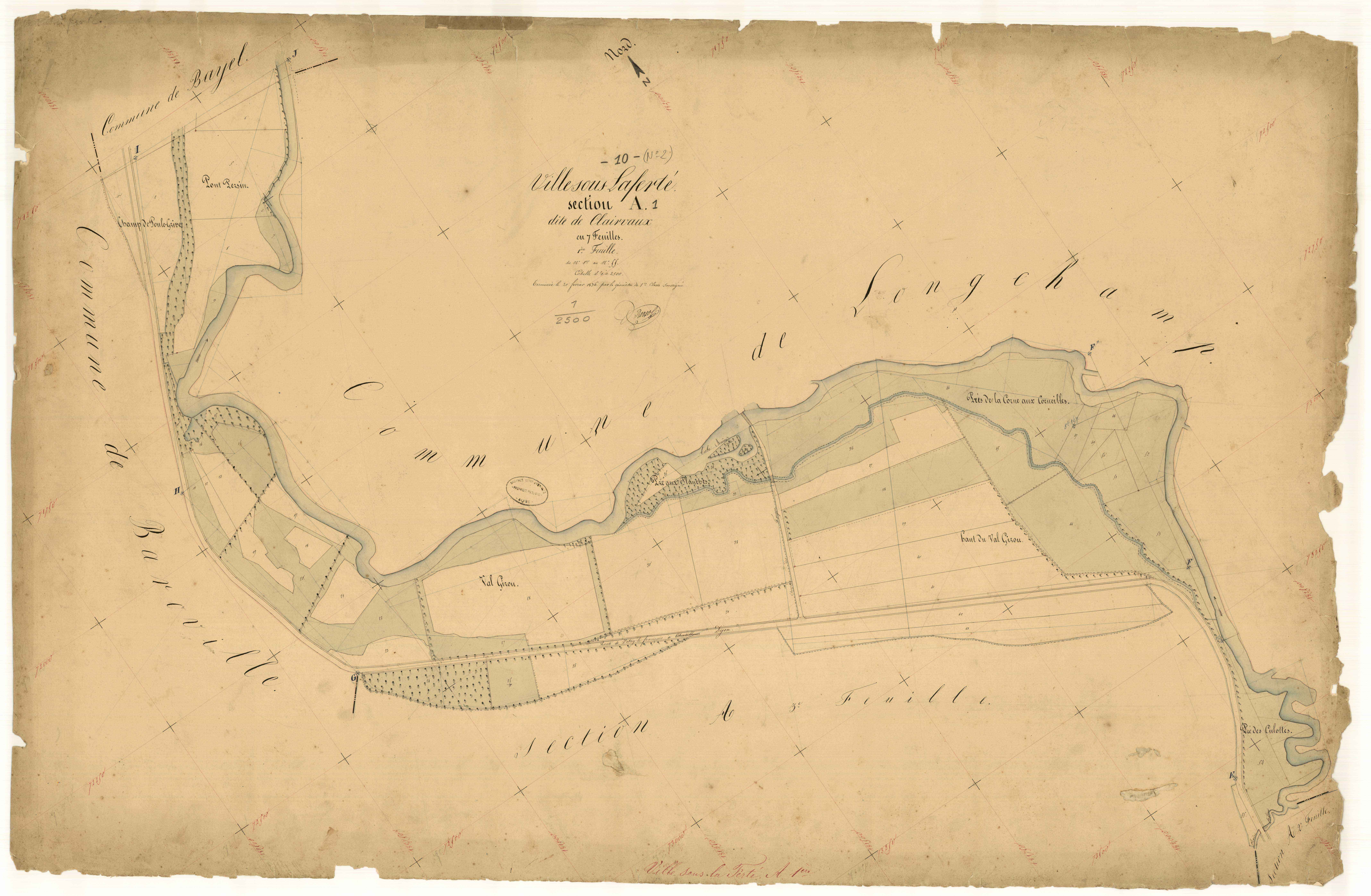 Ville-sous-la-Ferté, section A dite de Clairvaux, feuille n°1, parcelles n° 1-55