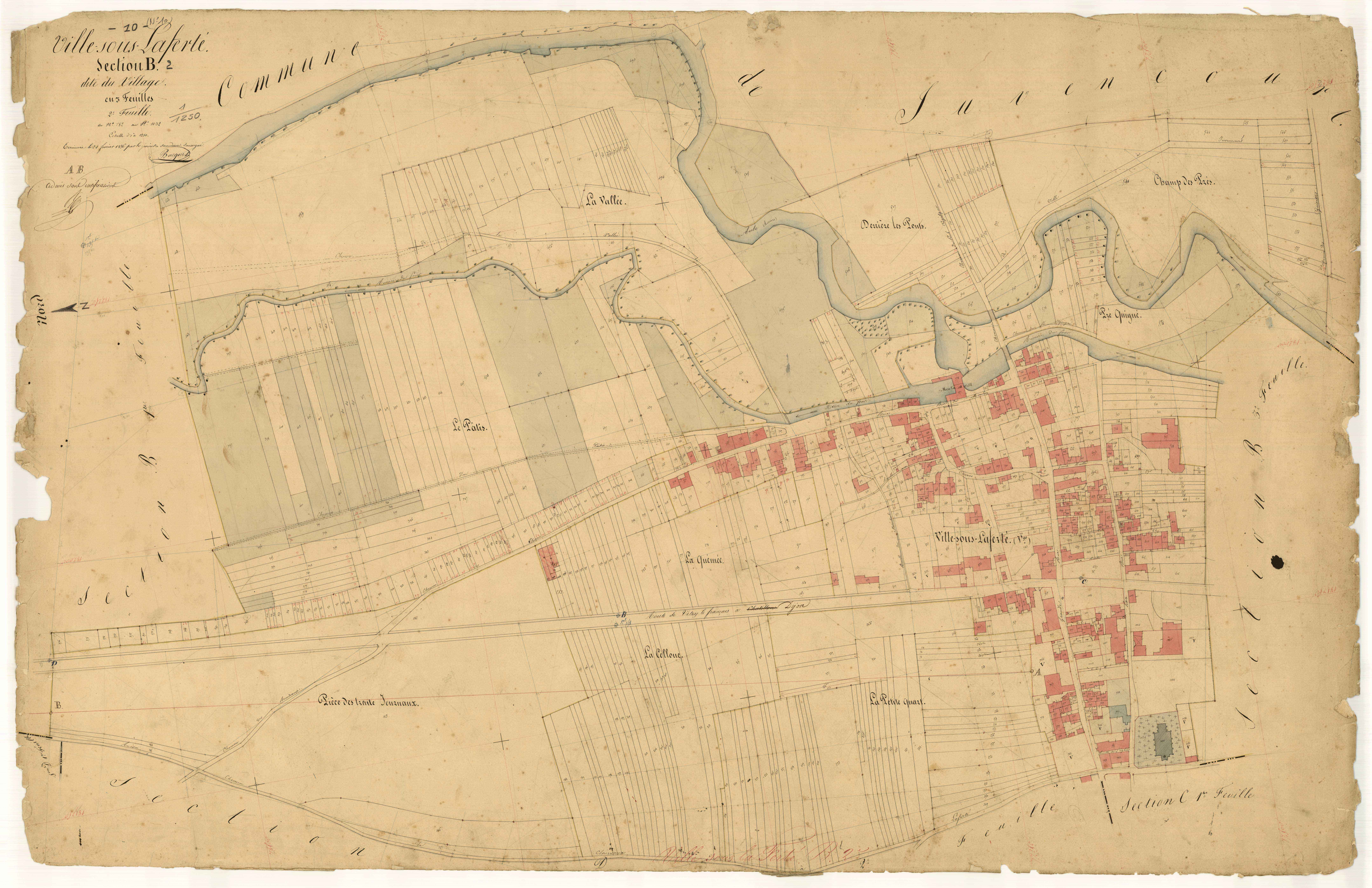 Ville-sous-la-Ferté, section B dite du village, feuille n°2, parcelles n° 182-1032