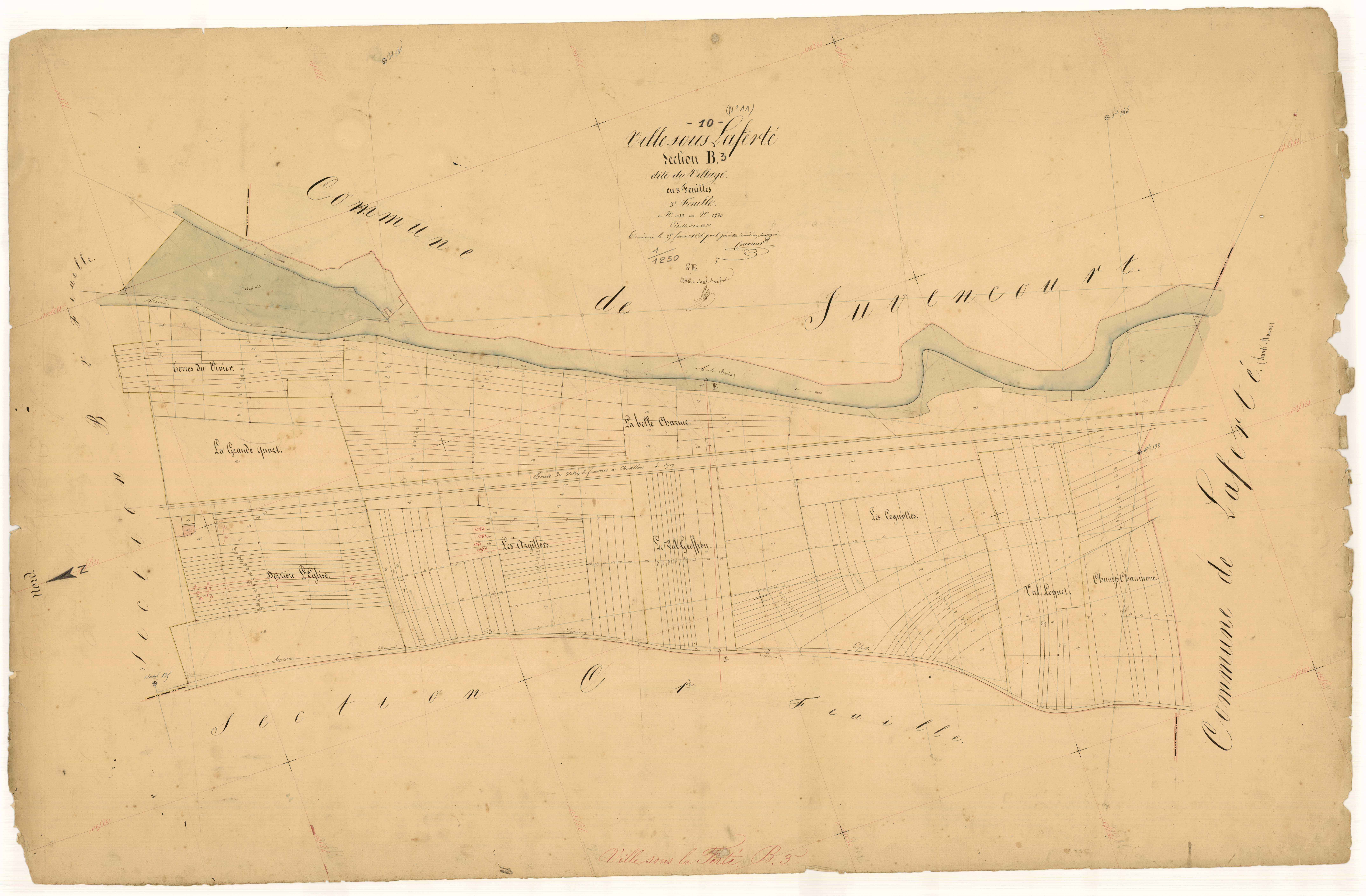 Ville-sous-la-Ferté, section B dite du village, feuille n°3, parcelles n° 1033-1230