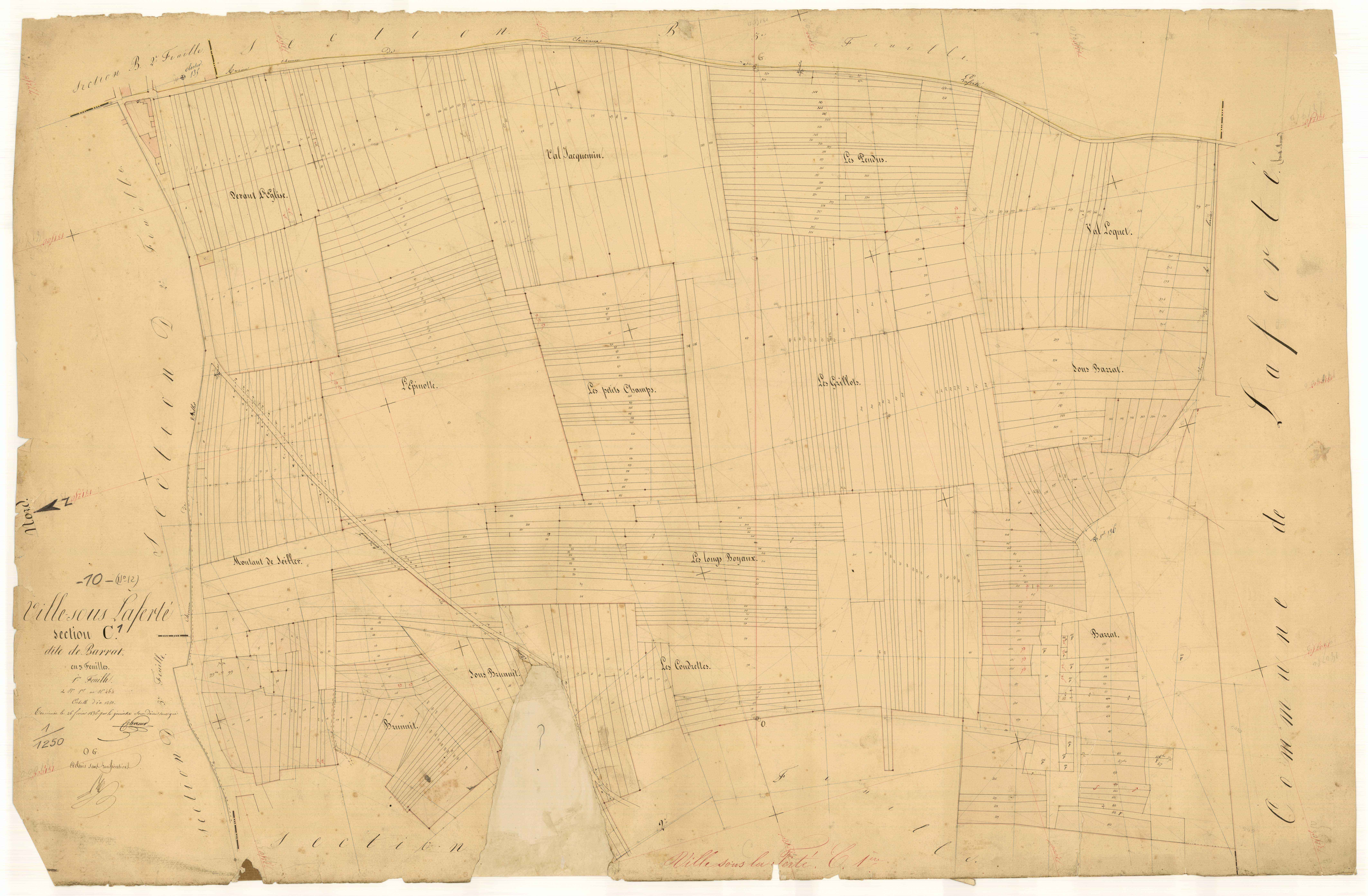 Ville-sous-la-Ferté, section C dite de barrat, feuille n°1, parcelles n° 1-464