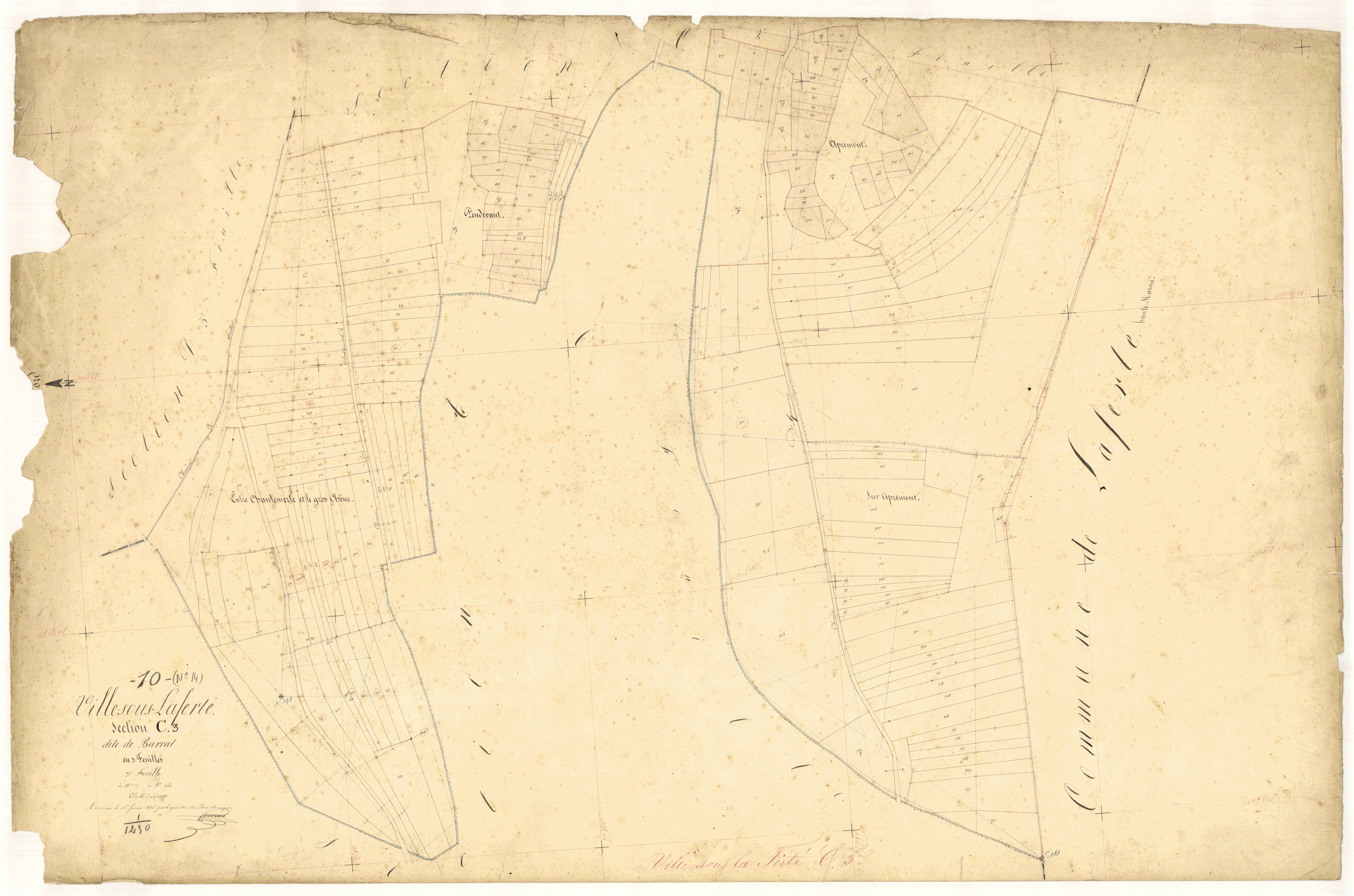 Ville-sous-la-Ferté, section C dite de barrat, feuille n°3, parcelles n° 795-961