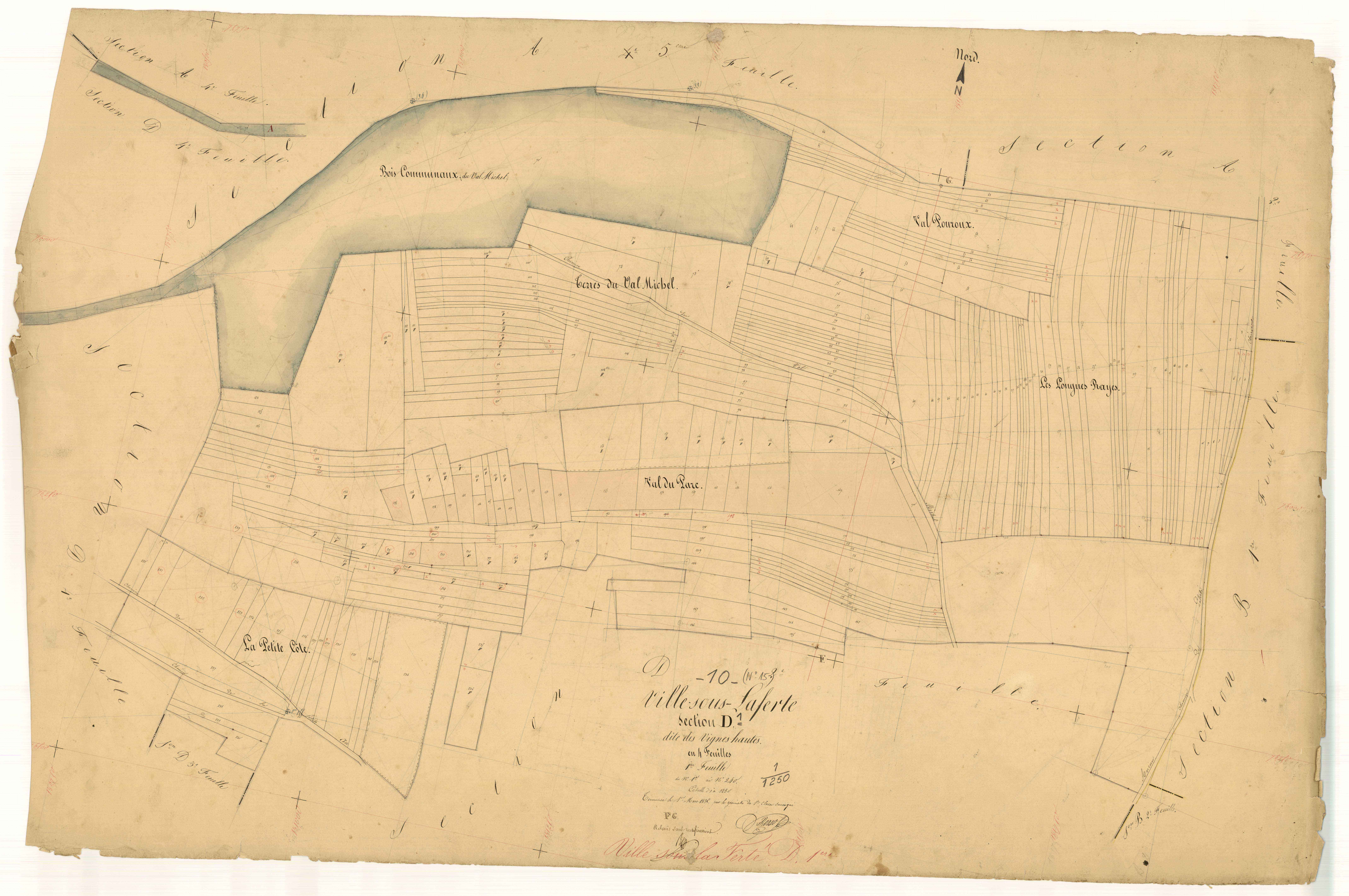 Ville-sous-la-Ferté, section D dite des vignes hautes, feuille n°1, parcelles n° 1-240