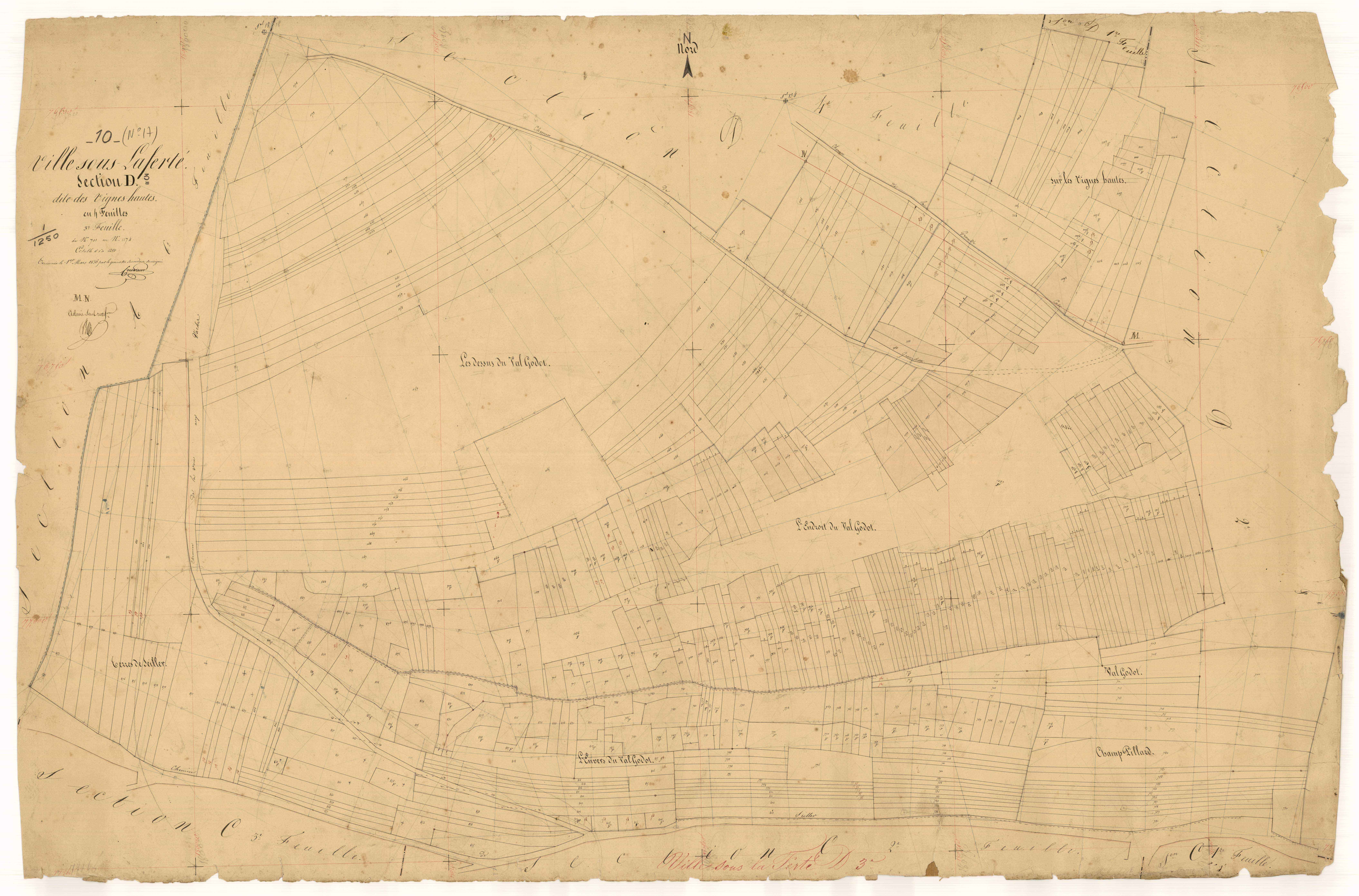 Ville-sous-la-Ferté, section D dite des vignes hautes, feuille n°3, parcelles n° 701-1174
