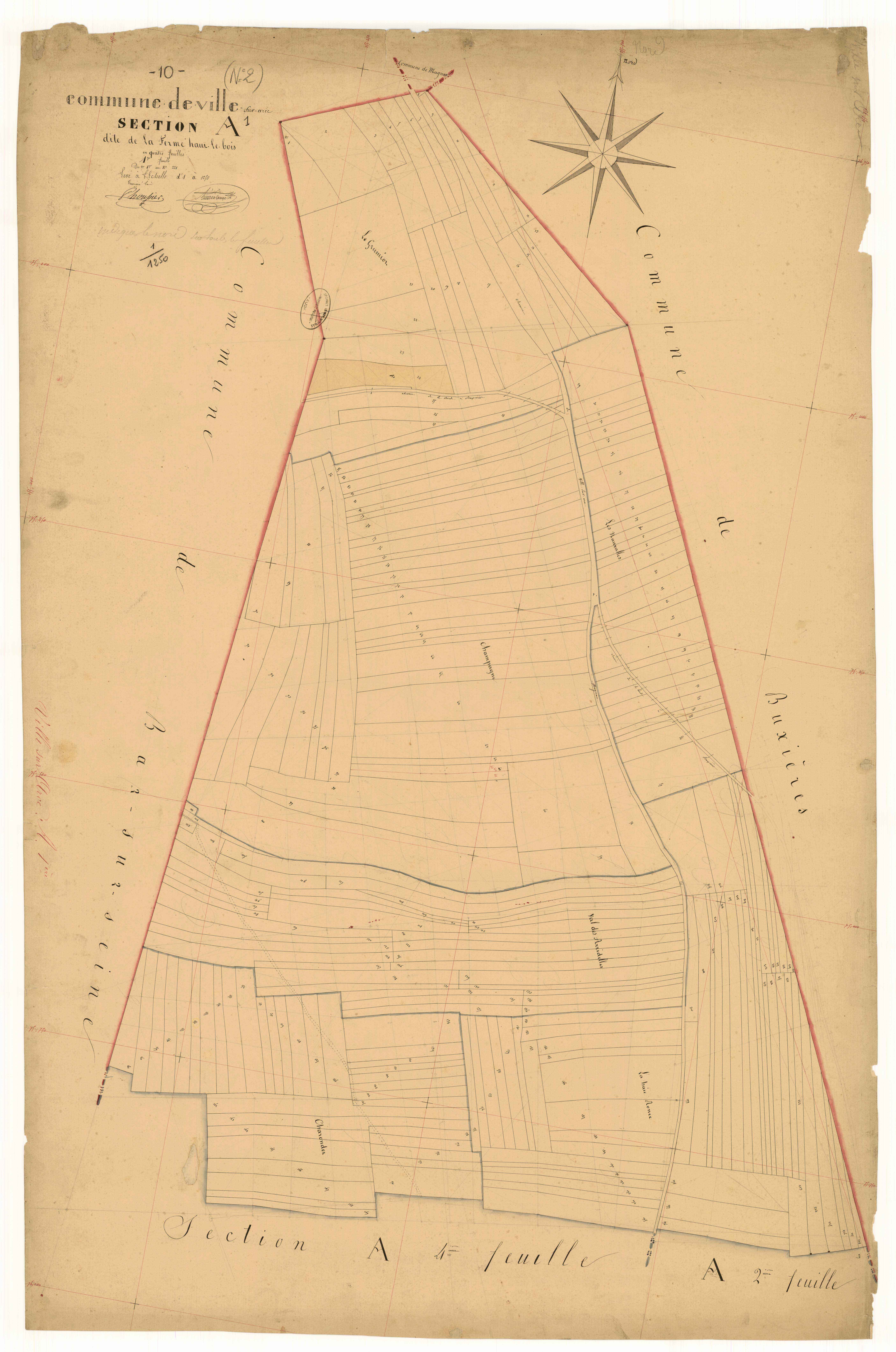 Ville-sur-Arce, section A dite de la ferme haut le bois, feuille n°1, parcelles n° 1-228