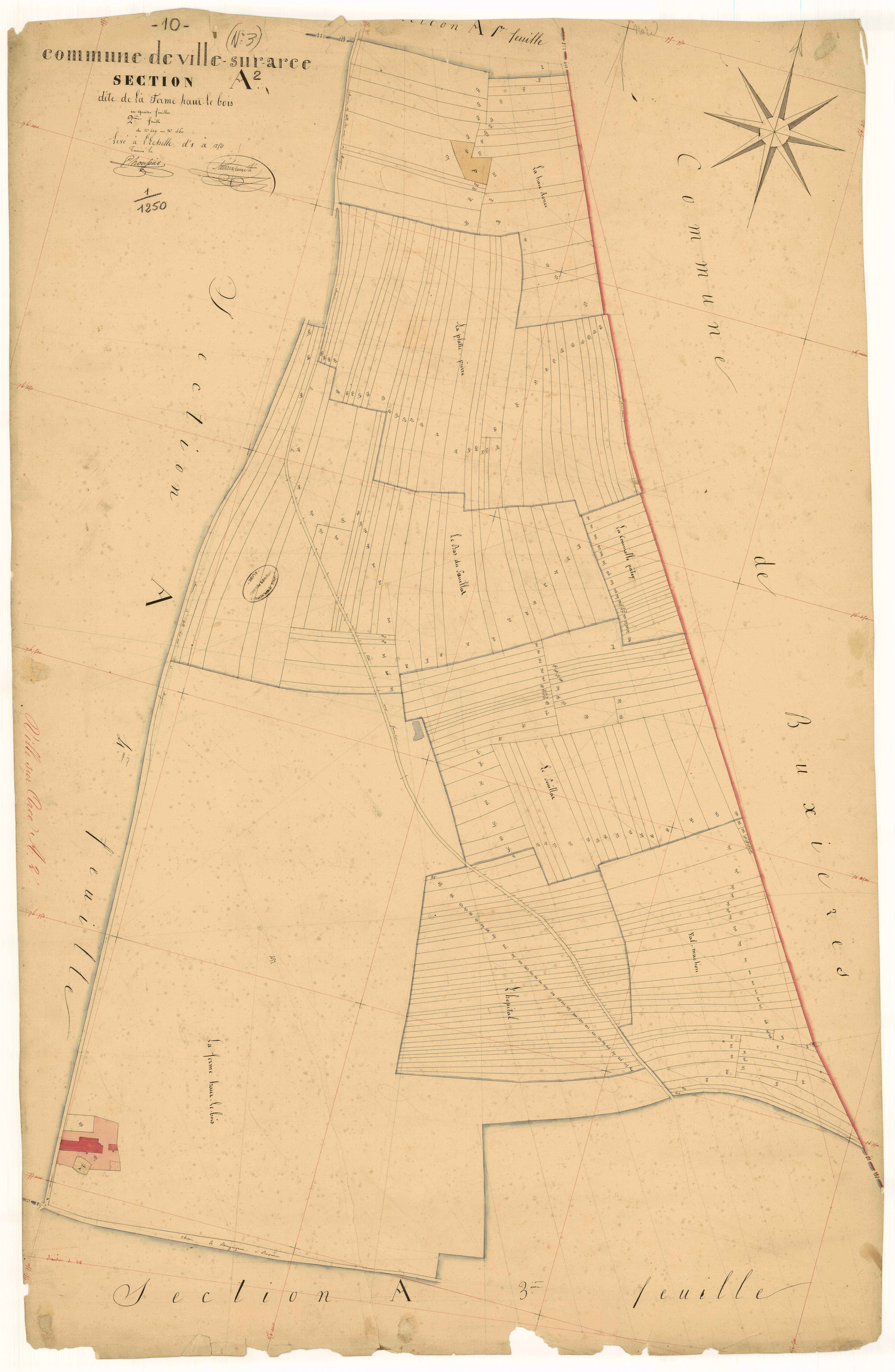 Ville-sur-Arce, section A dite de la ferme haut le bois, feuille n°2, parcelles n° 229-460