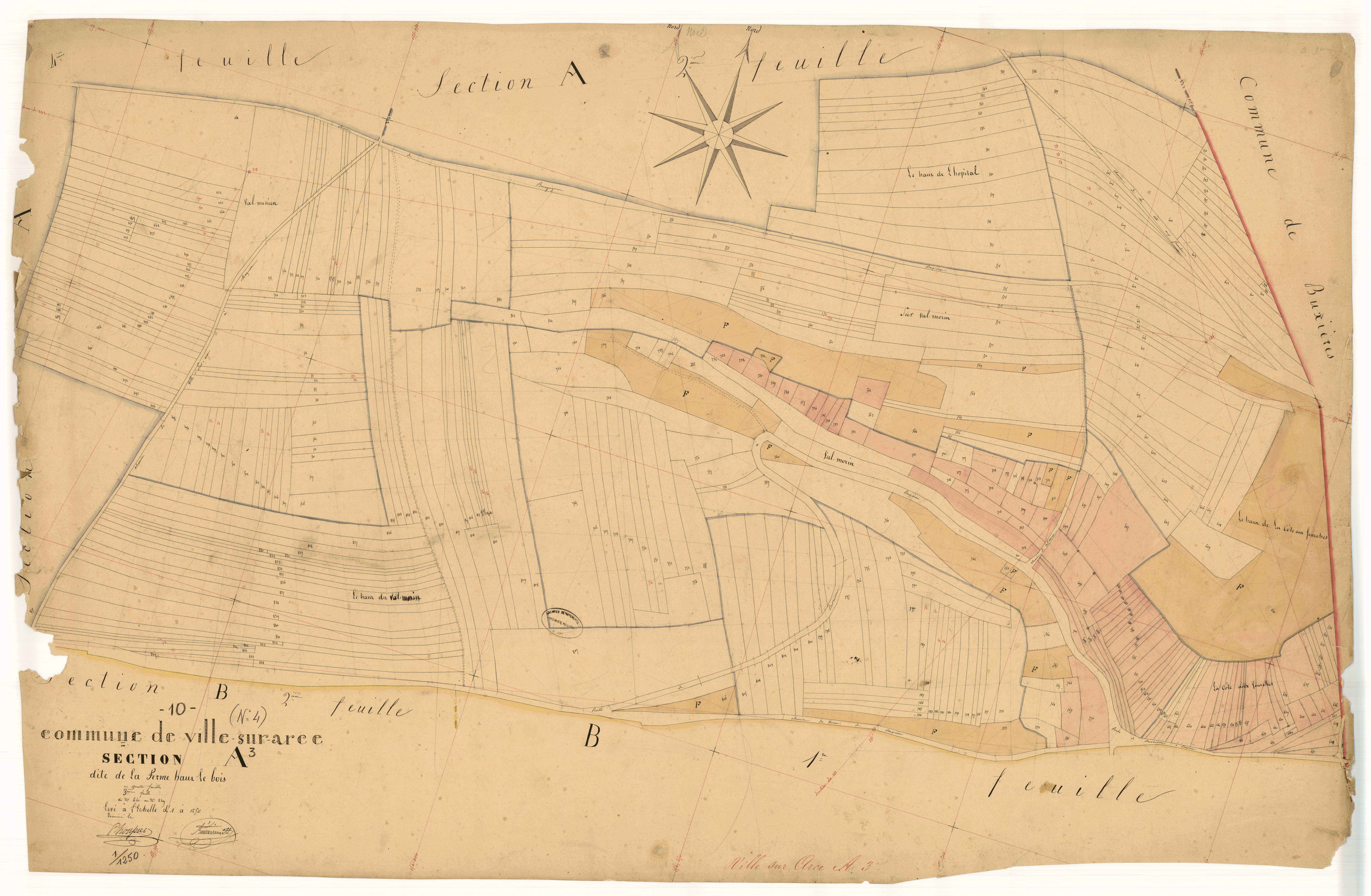Ville-sur-Arce, section A dite de la ferme haut le bois, feuille n°3, parcelles n° 461-849