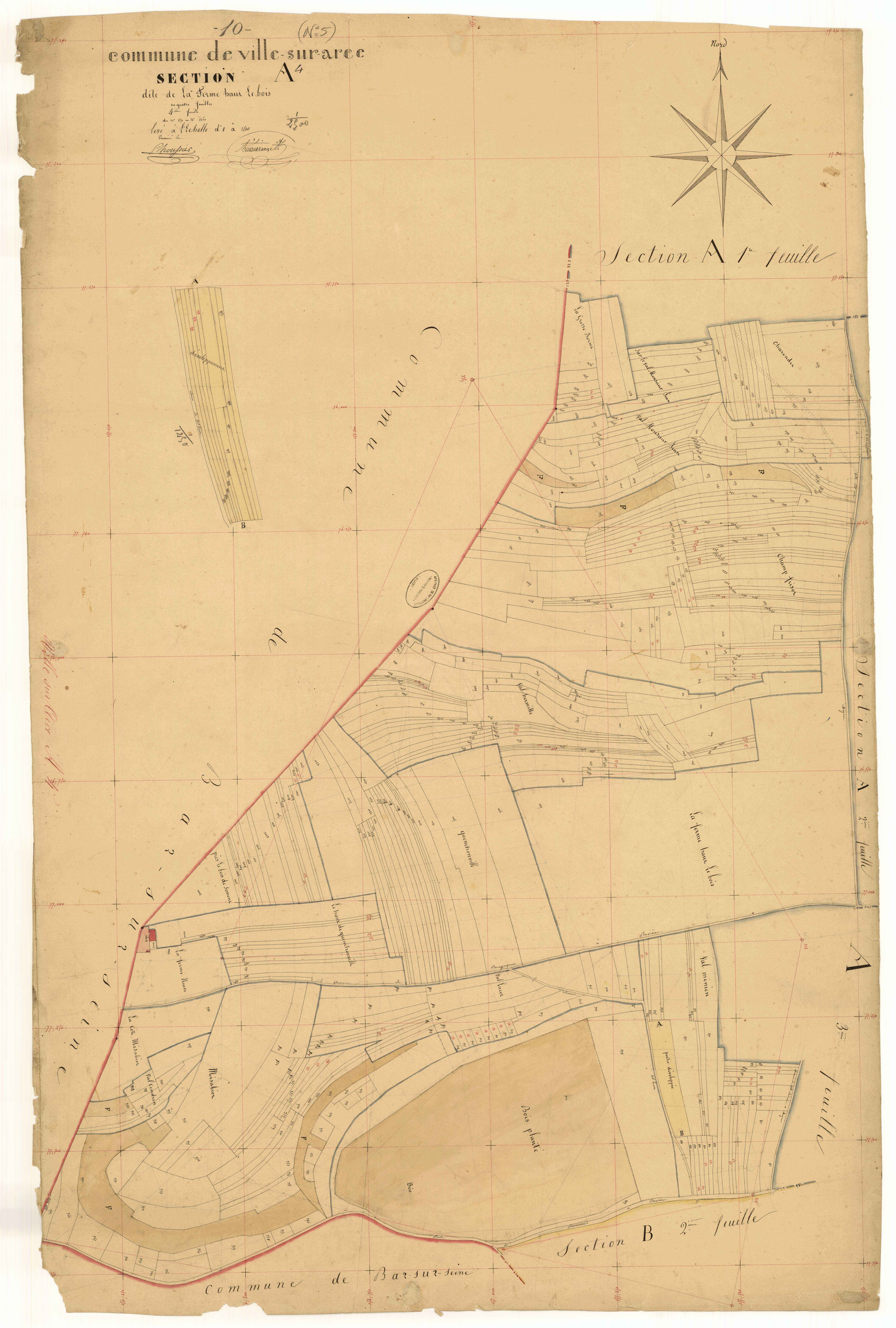 Ville-sur-Arce, section A dite de la ferme haut le bois, feuille n°4, parcelles n° 850-1260