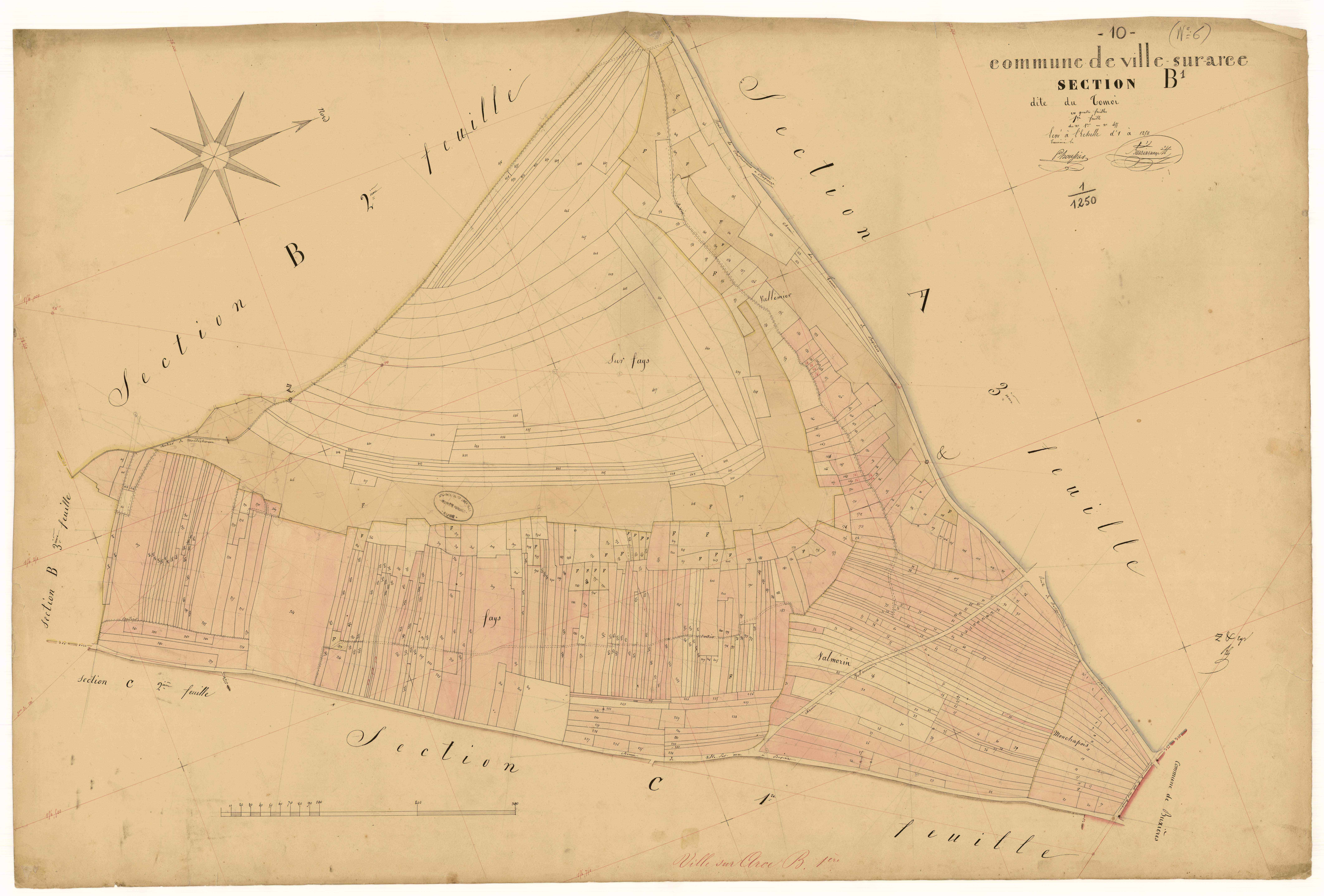 Ville-sur-Arce, section B dite de Tomoi, feuille n°1, parcelles n° 1-455