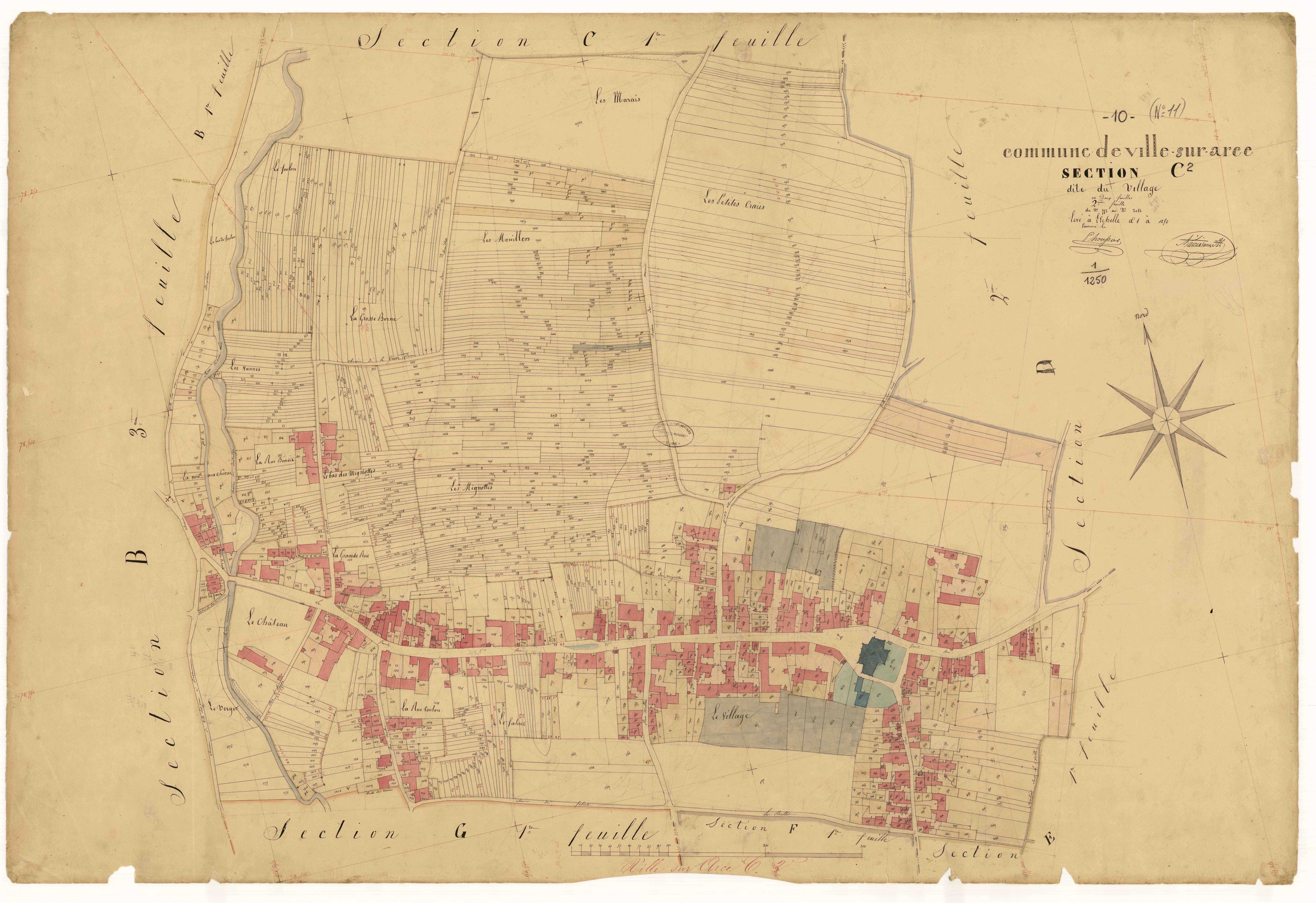 Ville-sur-Arce, section C dite du village, feuille n°2, parcelles n° 772-2084