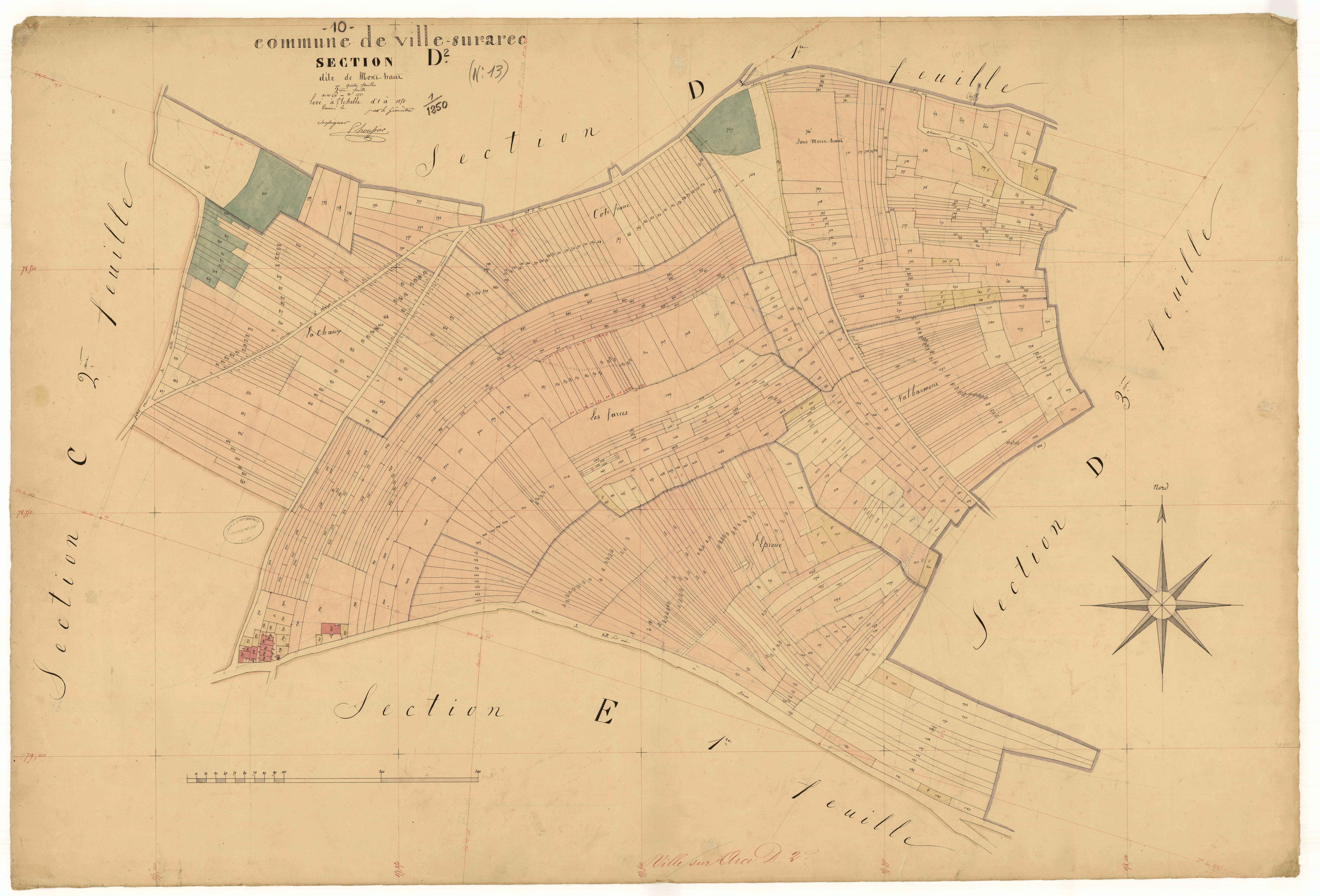 Ville-sur-Arce, section D dite de mont-haut, feuille n°2, parcelles n° 658-1331