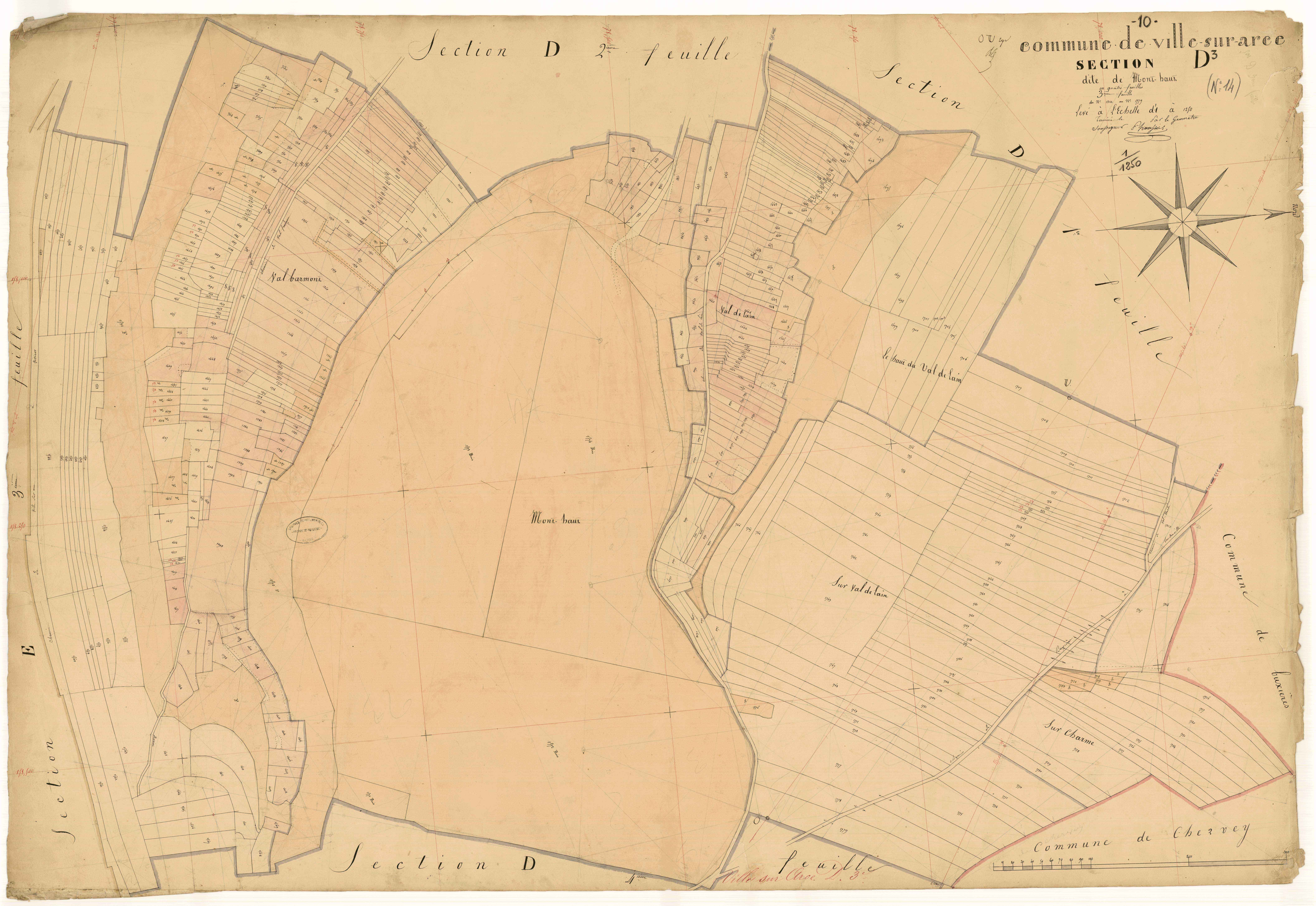 Ville-sur-Arce, section D dite de mont-haut, feuille n°3, parcelles n° 1332-1779