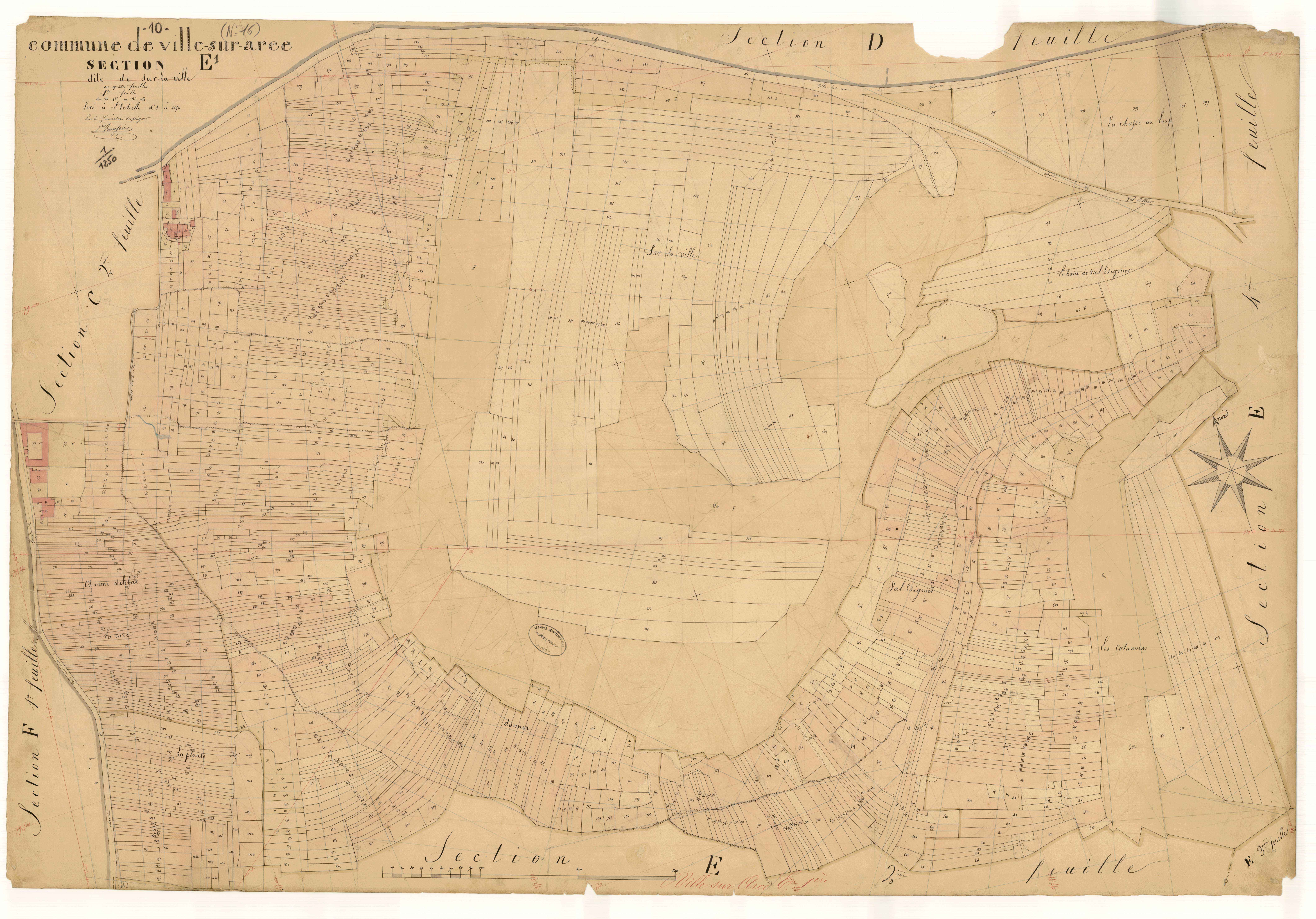 Ville-sur-Arce, section E dite de sur la ville, feuille n°1, parcelles n° 1-1055
