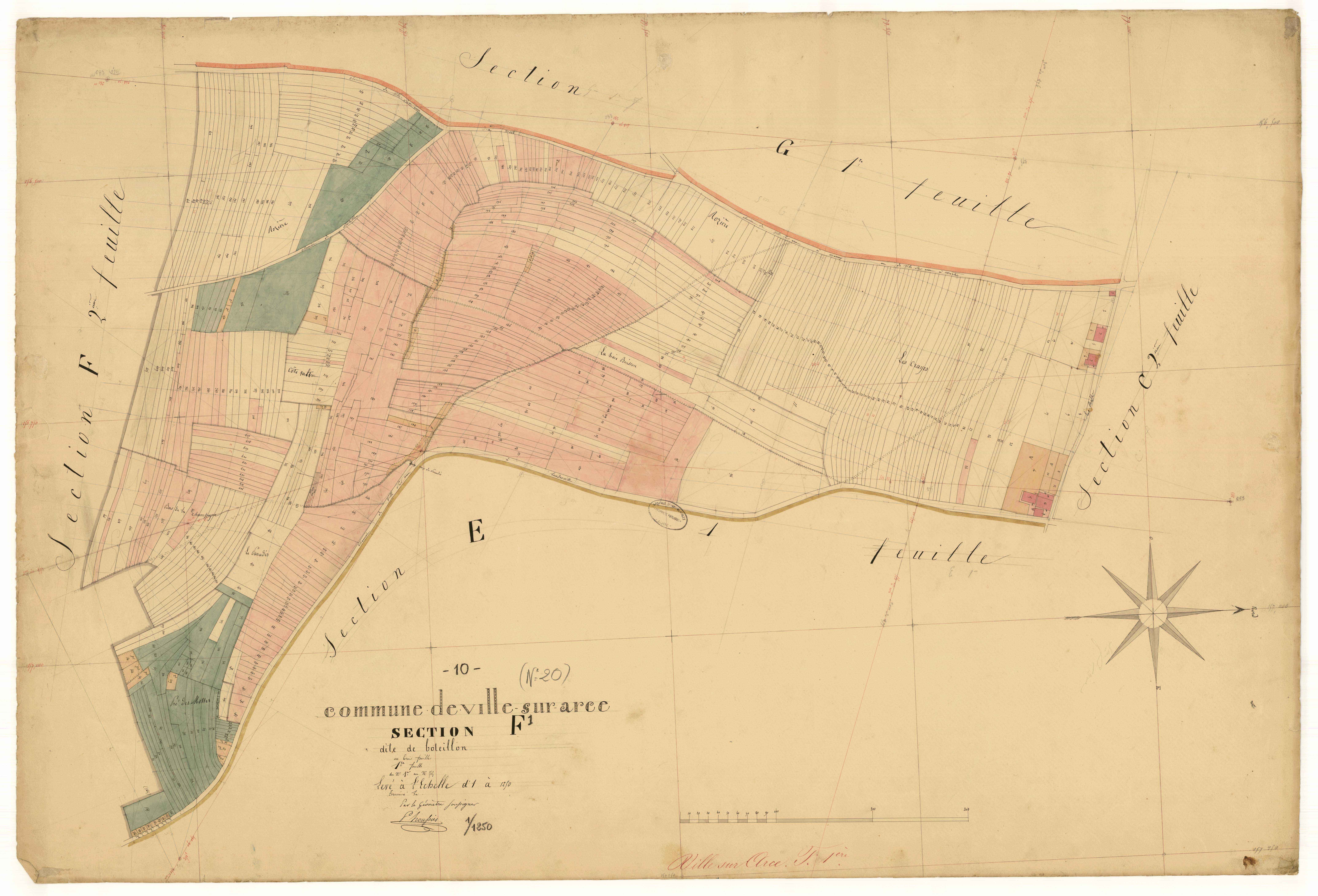 Ville-sur-Arce, section F dite de boteillon, feuille n°1, parcelles n° 1-565