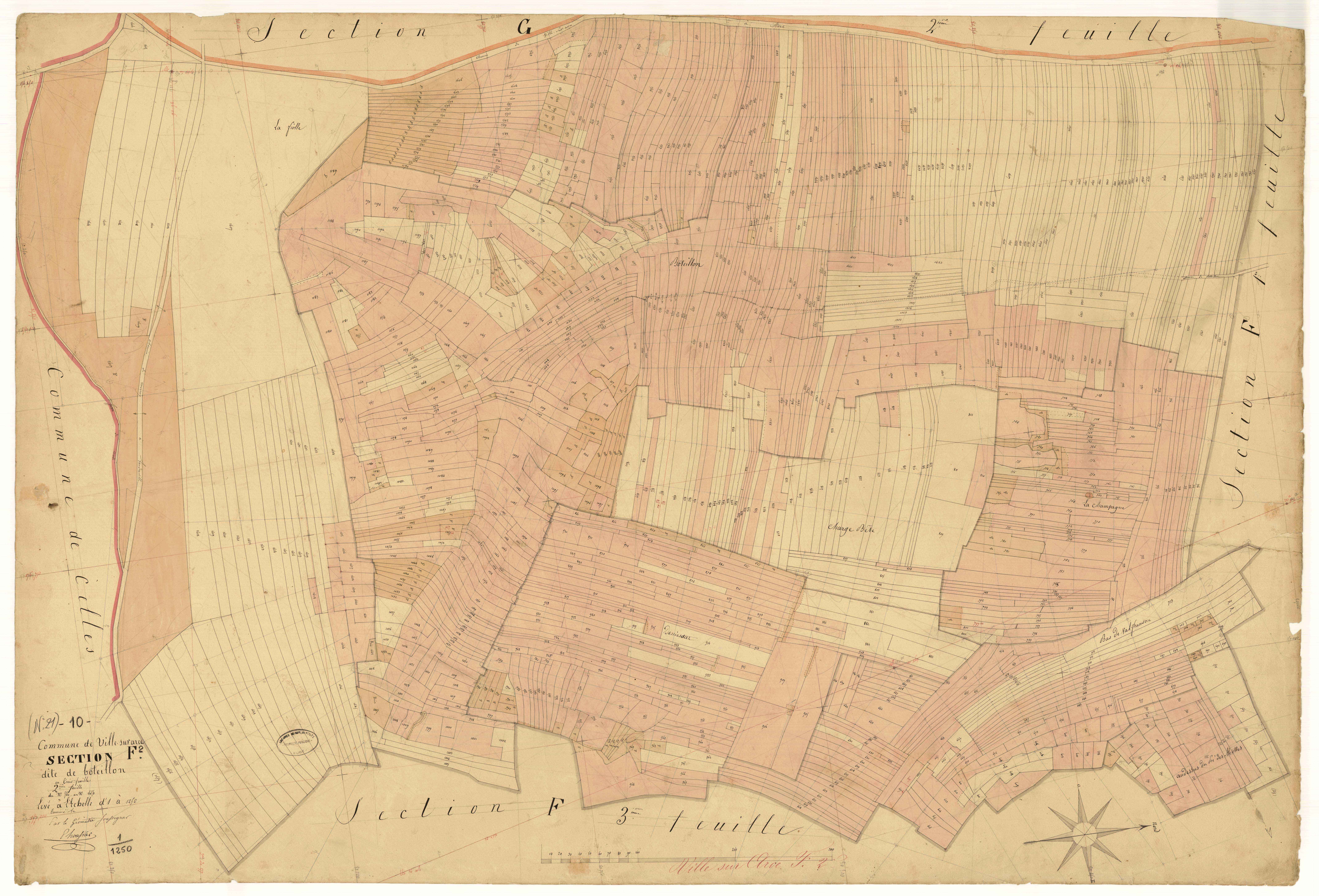 Ville-sur-Arce, section F dite de boteillon, feuille n°2, parcelles n° 566-1656