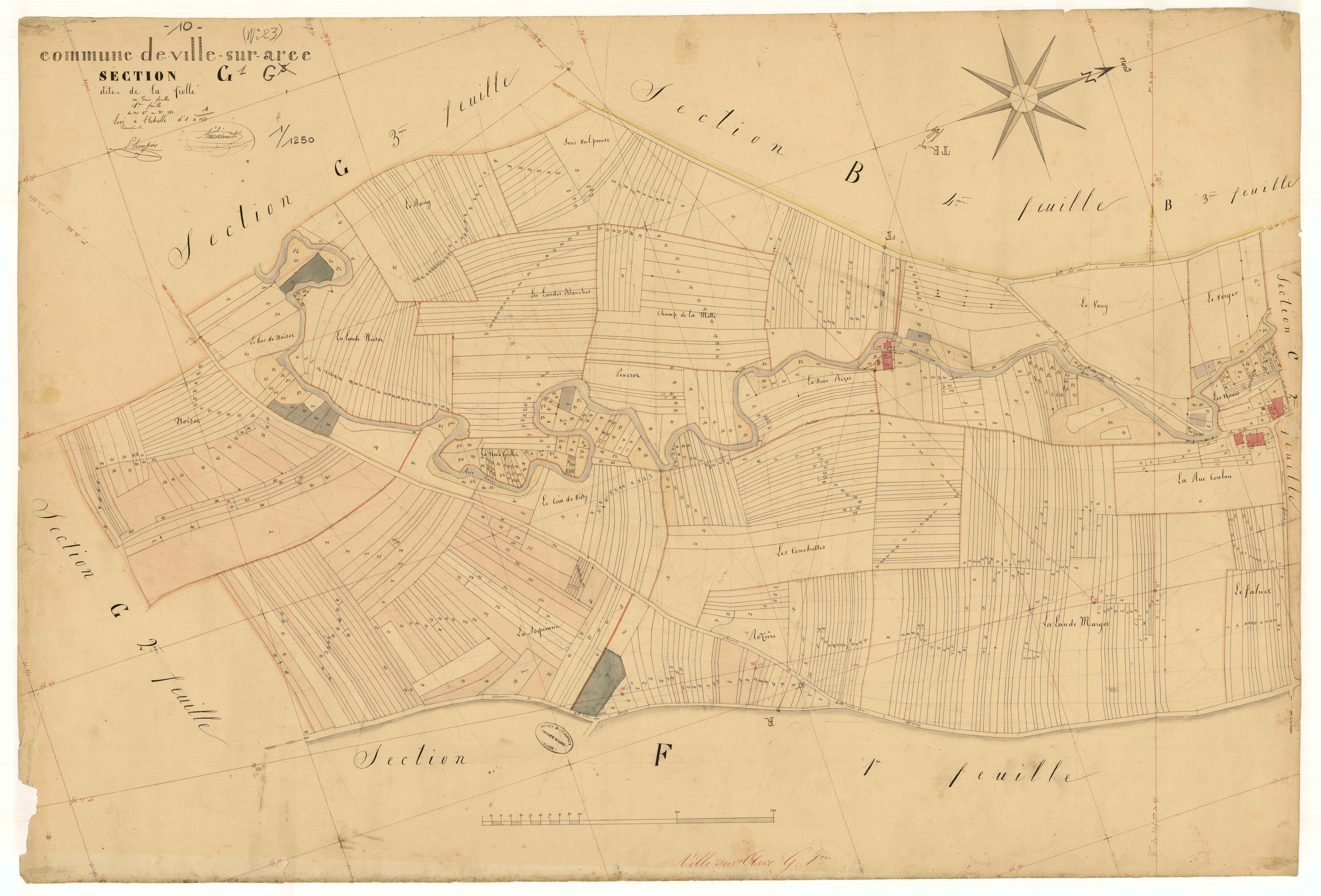 Ville-sur-Arce, section G dite de la fiolle, feuille n°1, parcelles n° 1-782