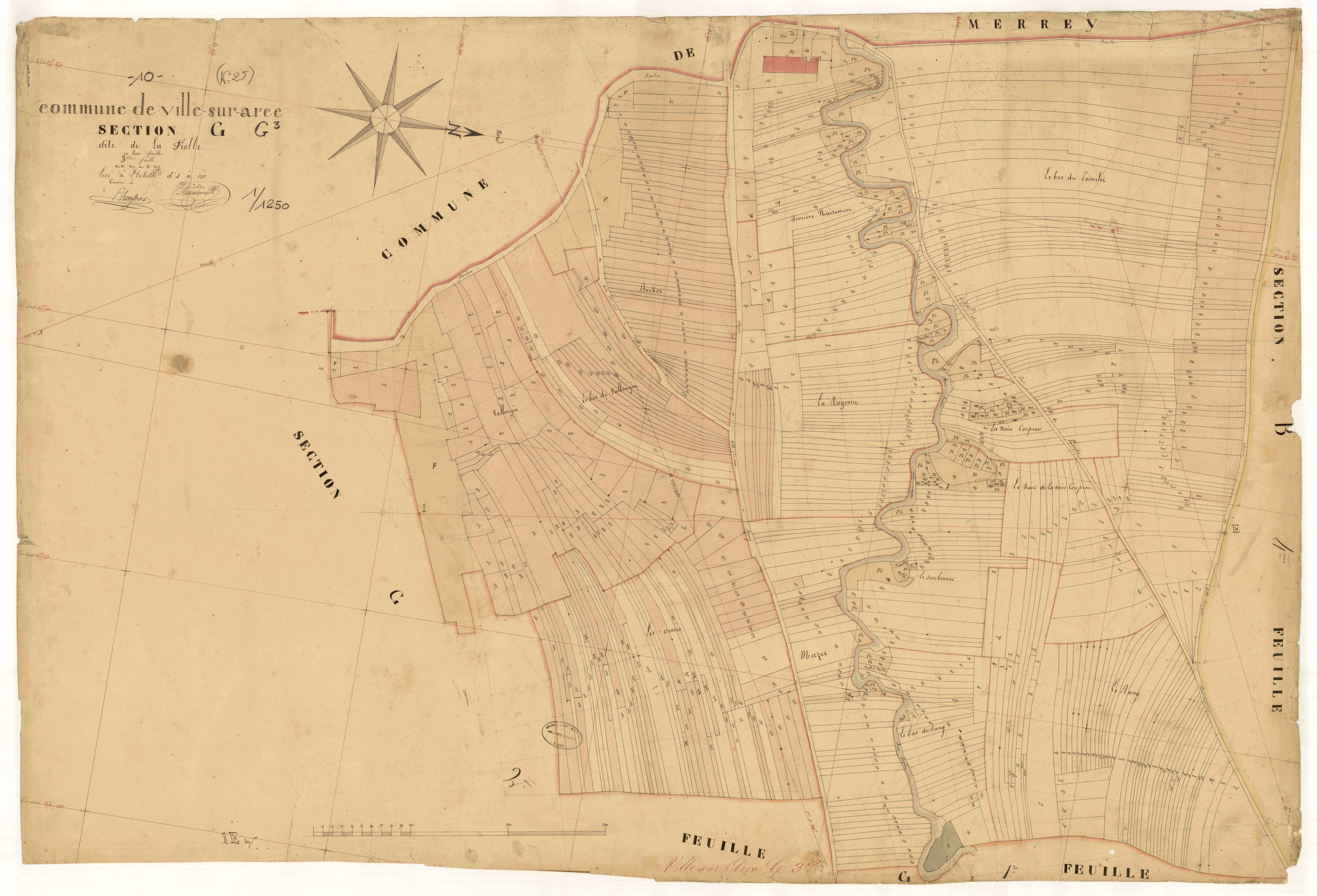 Ville-sur-Arce, section G dite de la fiolle, feuille n°3, parcelles n° 1407-2105