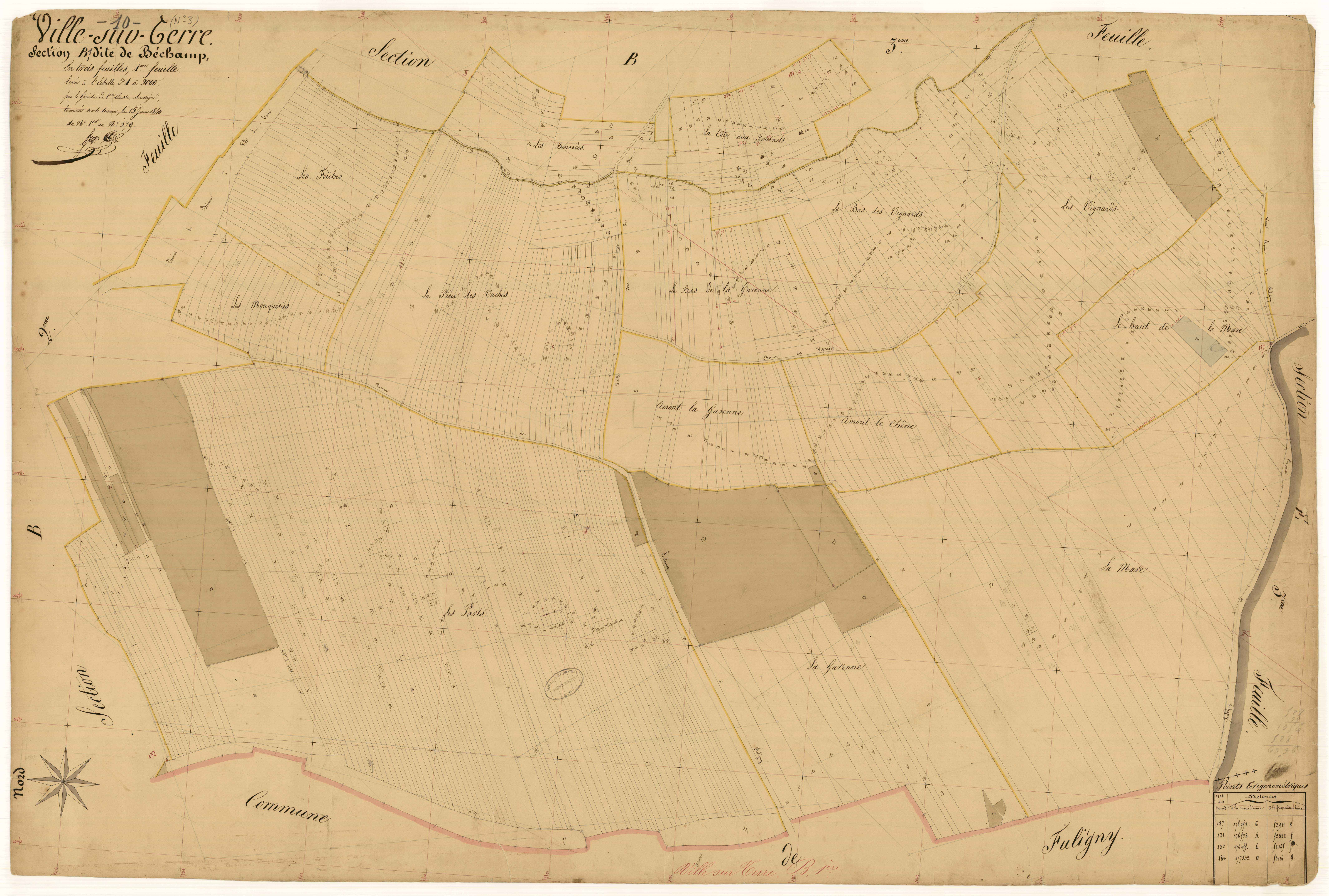 Ville-sur-Terre, section B dite de béchamp, feuille n°1, parcelles n° 1-579