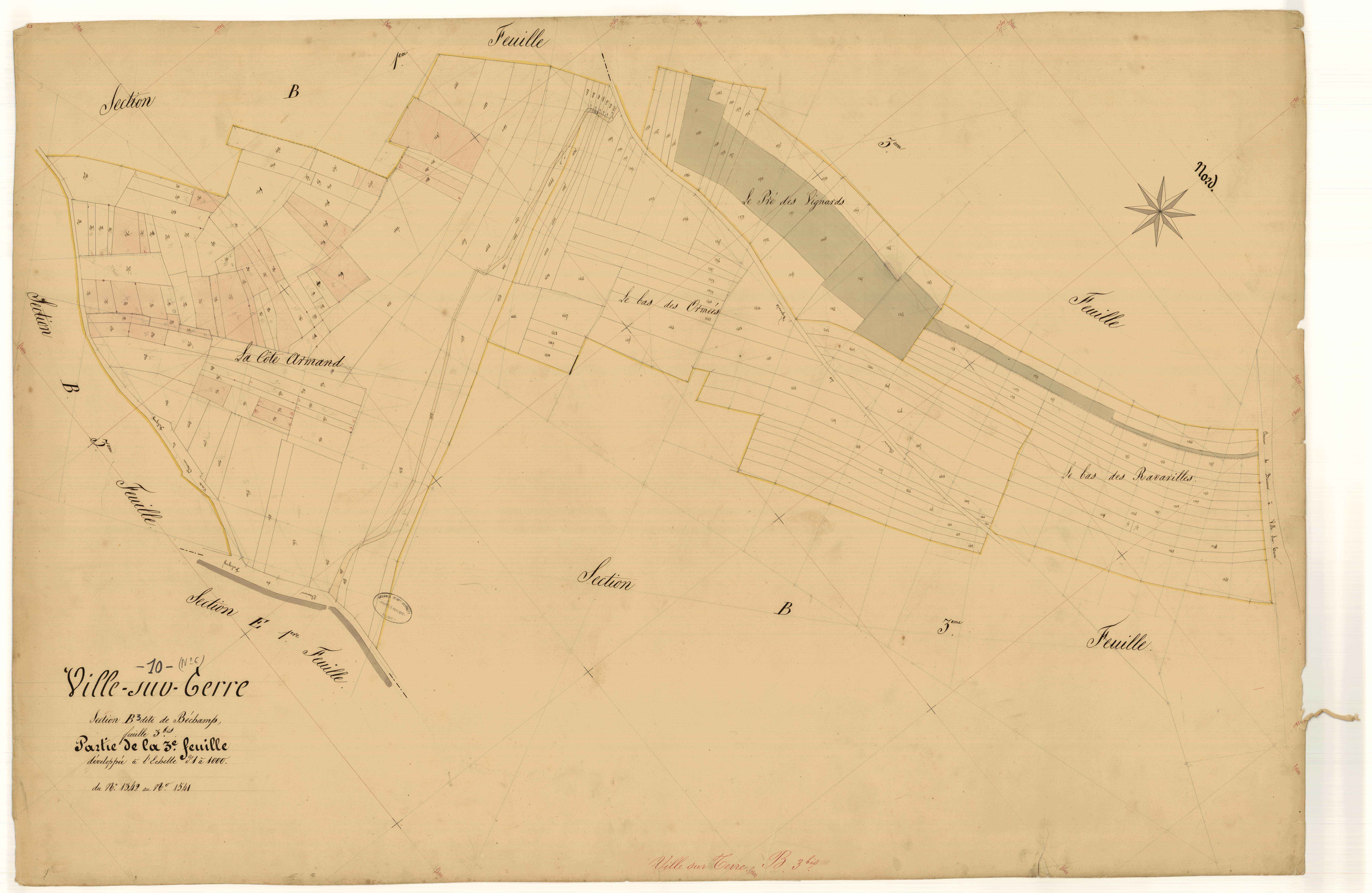 Ville-sur-Terre, section B dite de béchamp, feuille n°3 bis, parcelles n° 1342-1541